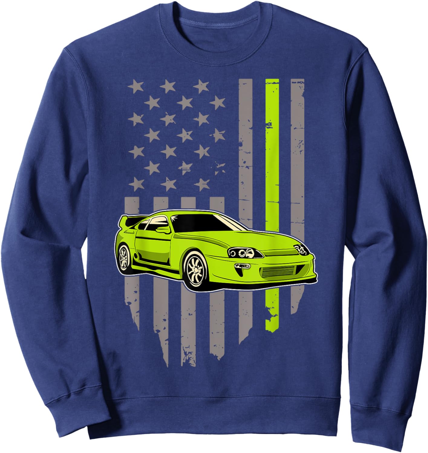 USA Flag Green Mk4 JDM Tokyo Supra Drift Car Street Racing Sweatshirt - Sweatshirt | Navy