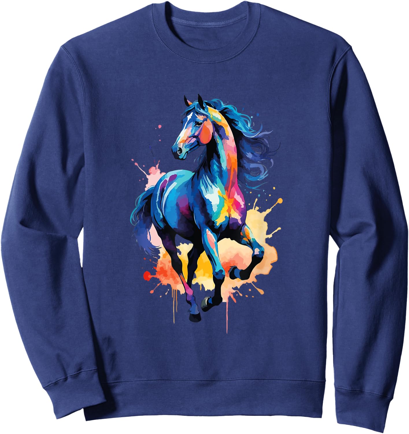 Colorful Horse Graphic Watercolor Style Horse Riding Sweatshirt - Sweatshirt | Navy