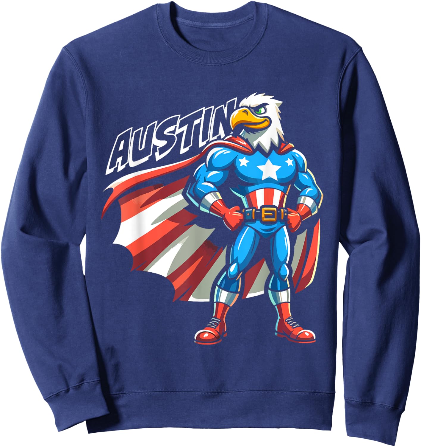 Austin USA Eagle Patriotic Superhero for Boys Name Austin Sweatshirt - Sweatshirt | Navy