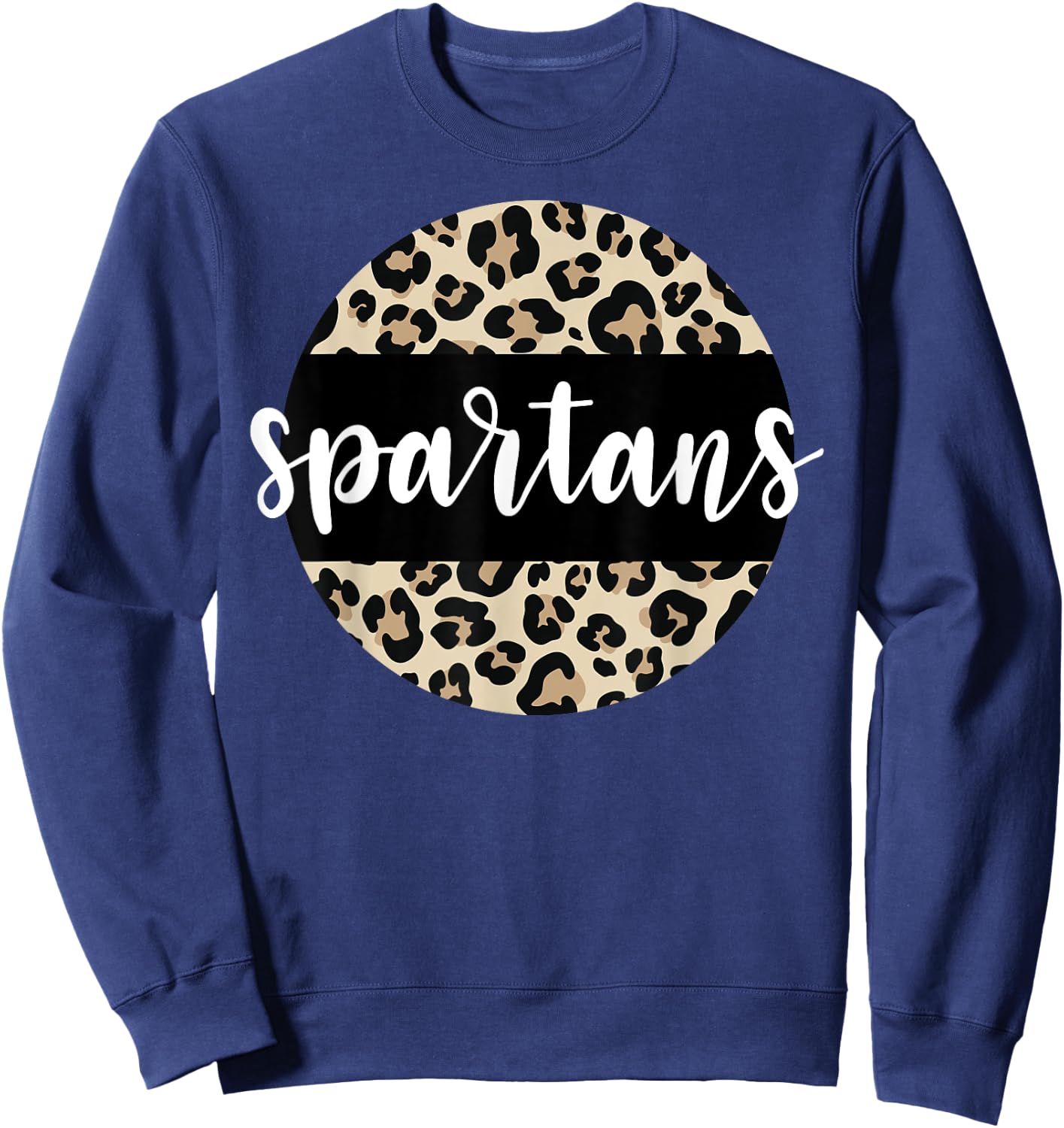 Leopard Print Spartans Team Mascot School Spirit Game Night Sweatshirt - Sweatshirt | Navy