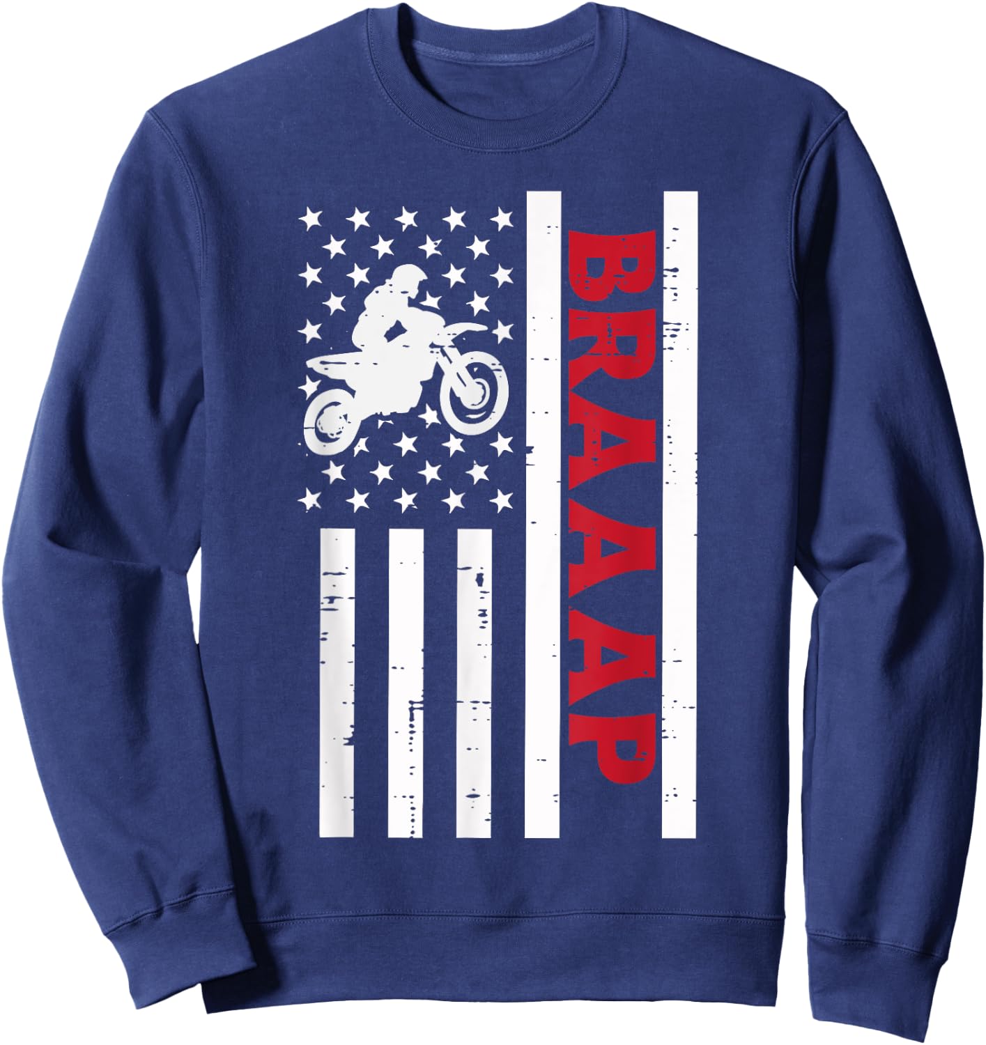 Braaap Dirt Bike US Flag Vintage Motorcycle Patriotic Biker Kids Men Sweatshirt - Sweatshirt | Navy