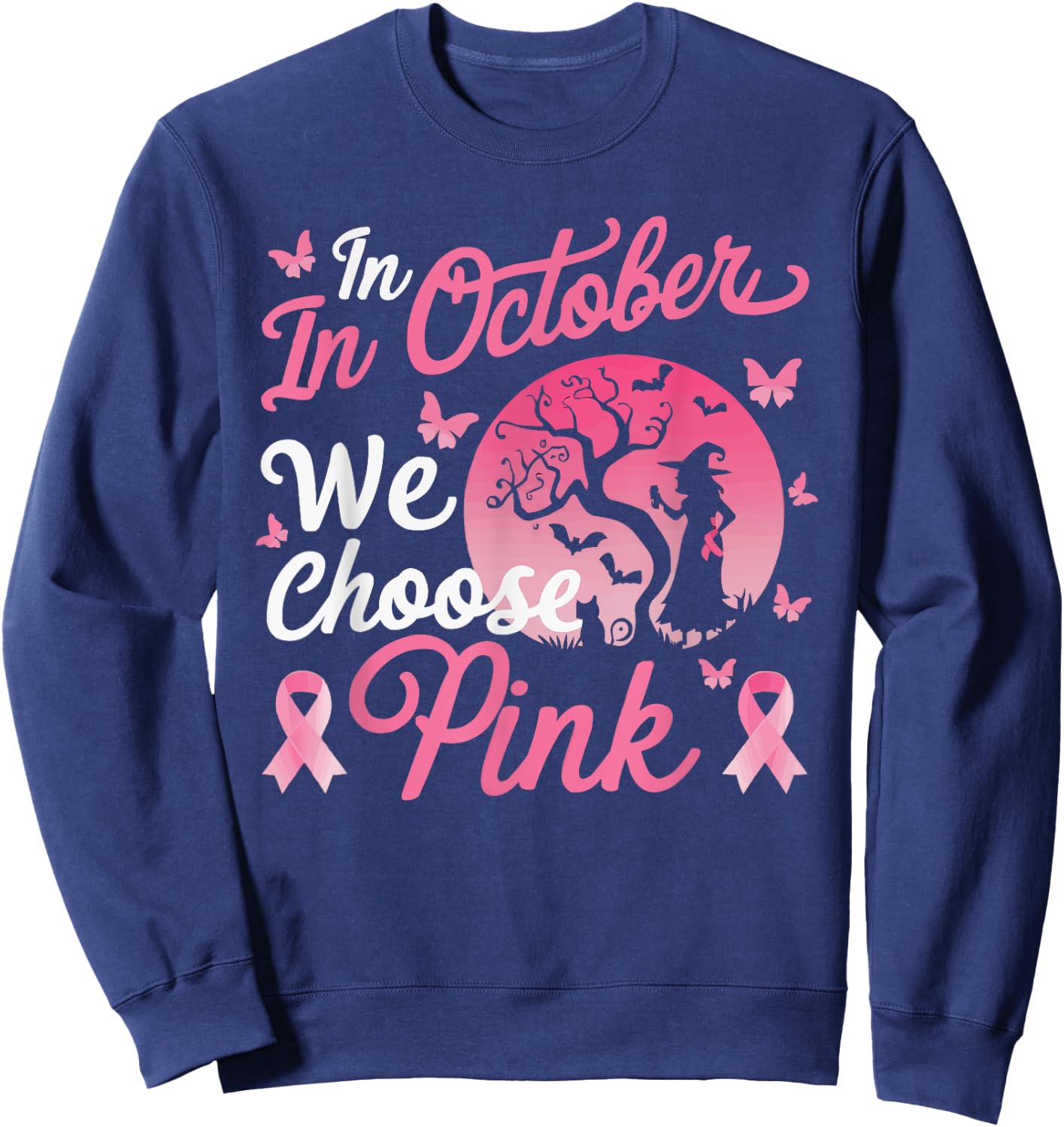 Halloween Breast Cancer Awareness Month Pink Ribbon Sweatshirt - Sweatshirt | Navy