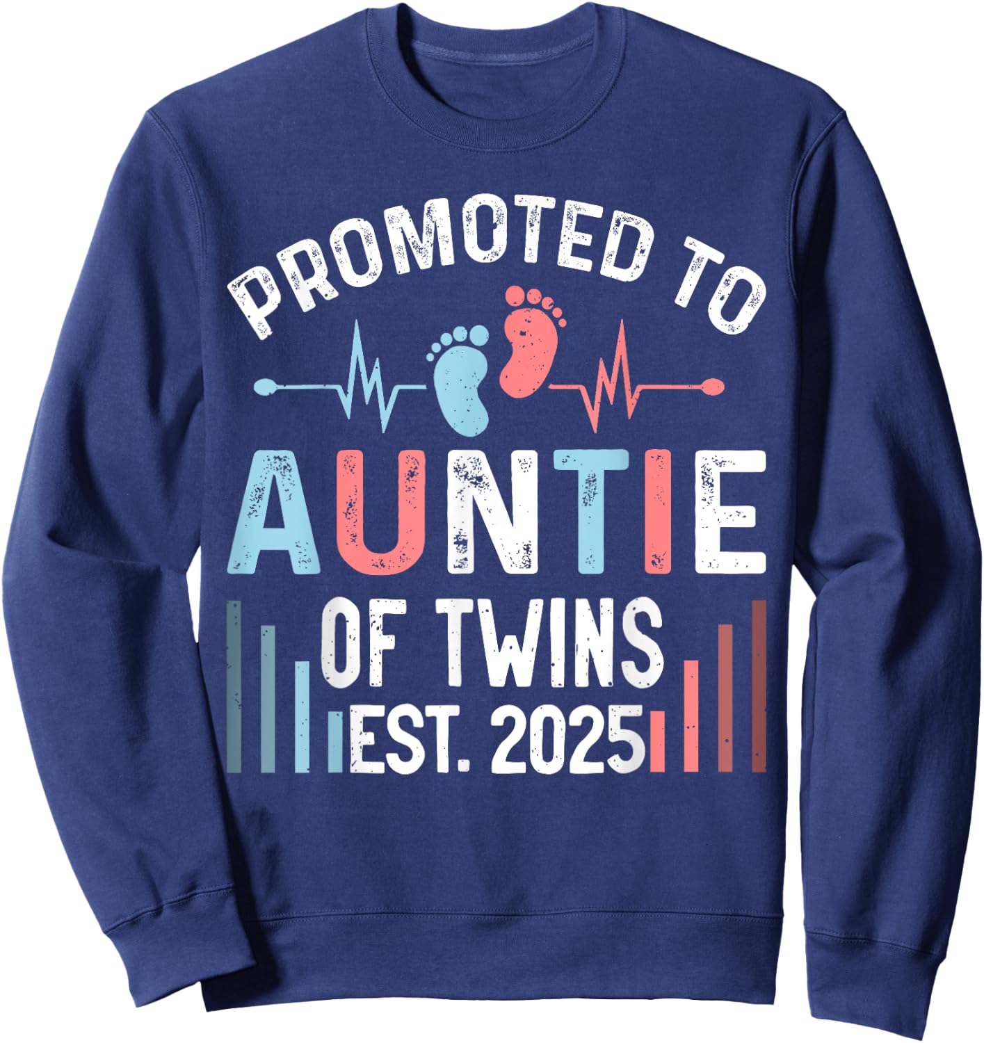 Promoted To Auntie Of Twins Est 2025 Twin Baby Shower Sweatshirt - Sweatshirt | Navy