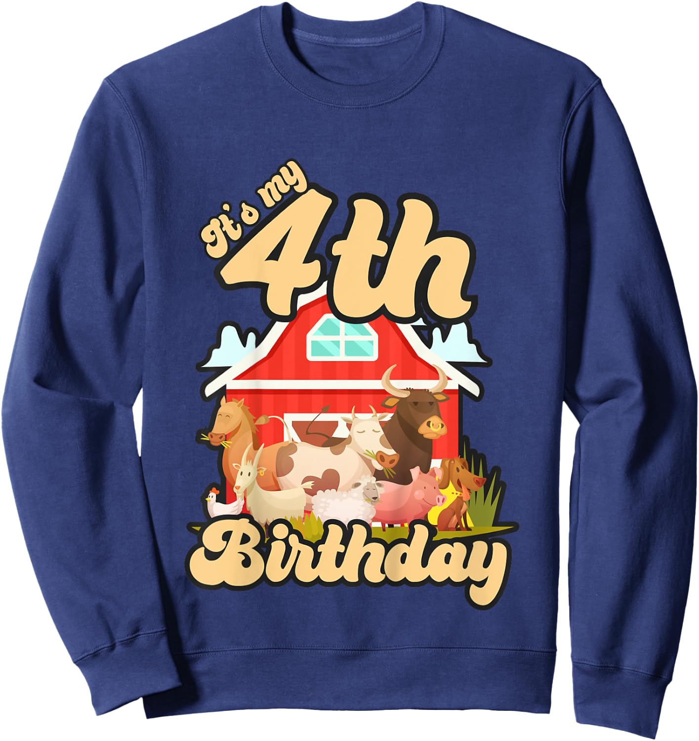4th Birthday Shirt Farm Animals Cow Horse Pig 4 Years Old Sweatshirt - Sweatshirt | Navy