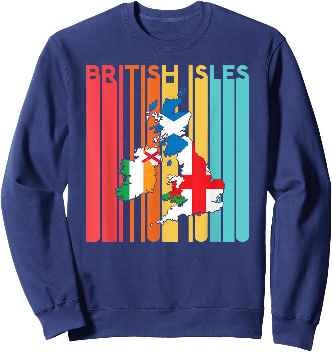British Isles Sea Ireland Scotland Wales England Map Retro Sweatshirt - Sweatshirt | Navy