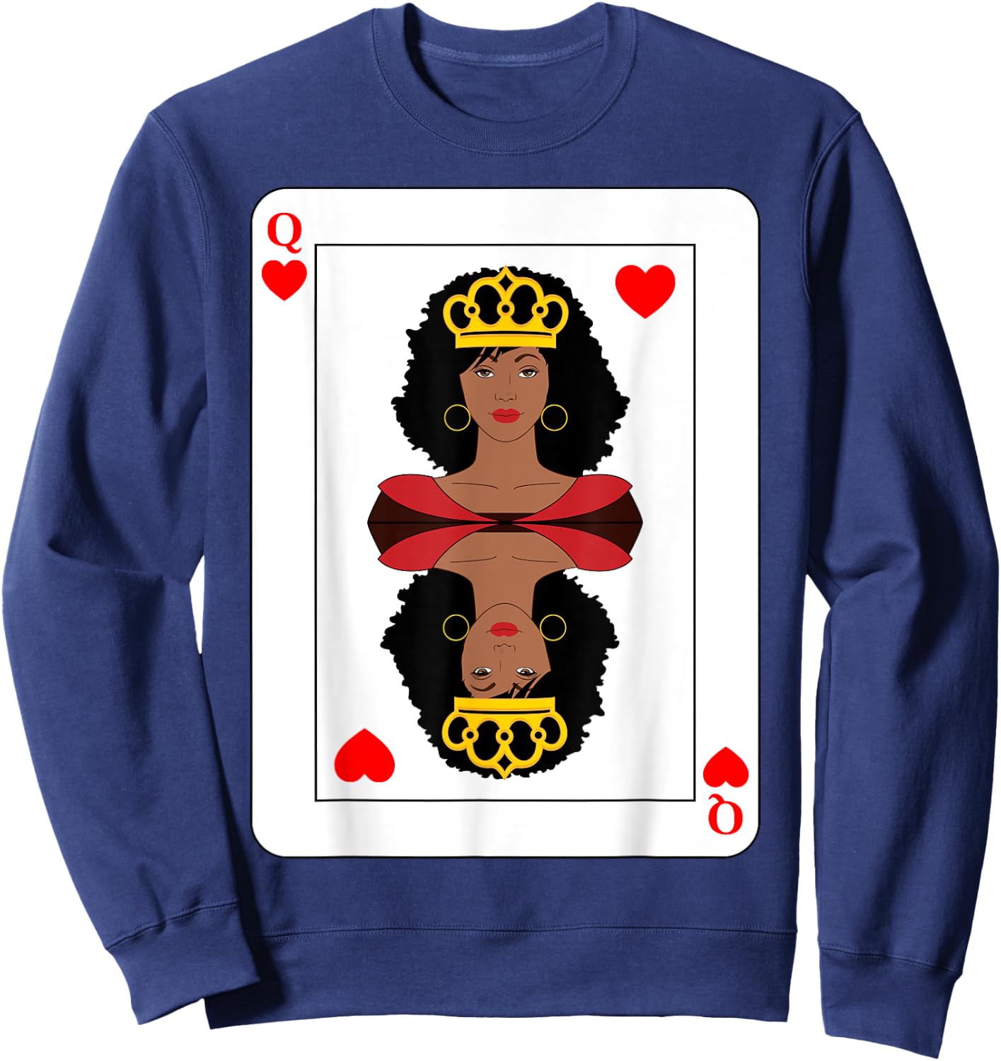 Black Queen of Hearts African American Woman on Playing Card Sweatshirt - Sweatshirt | Navy