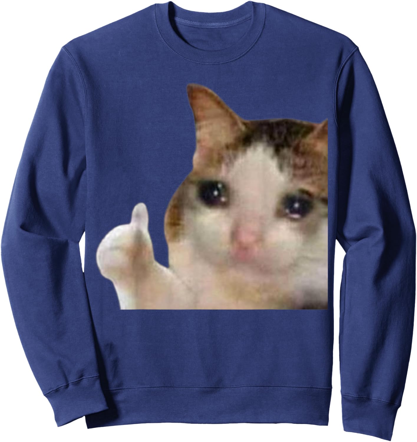 Thumbs Up Crying Cat Meme Sweatshirt - Sweatshirt | Navy