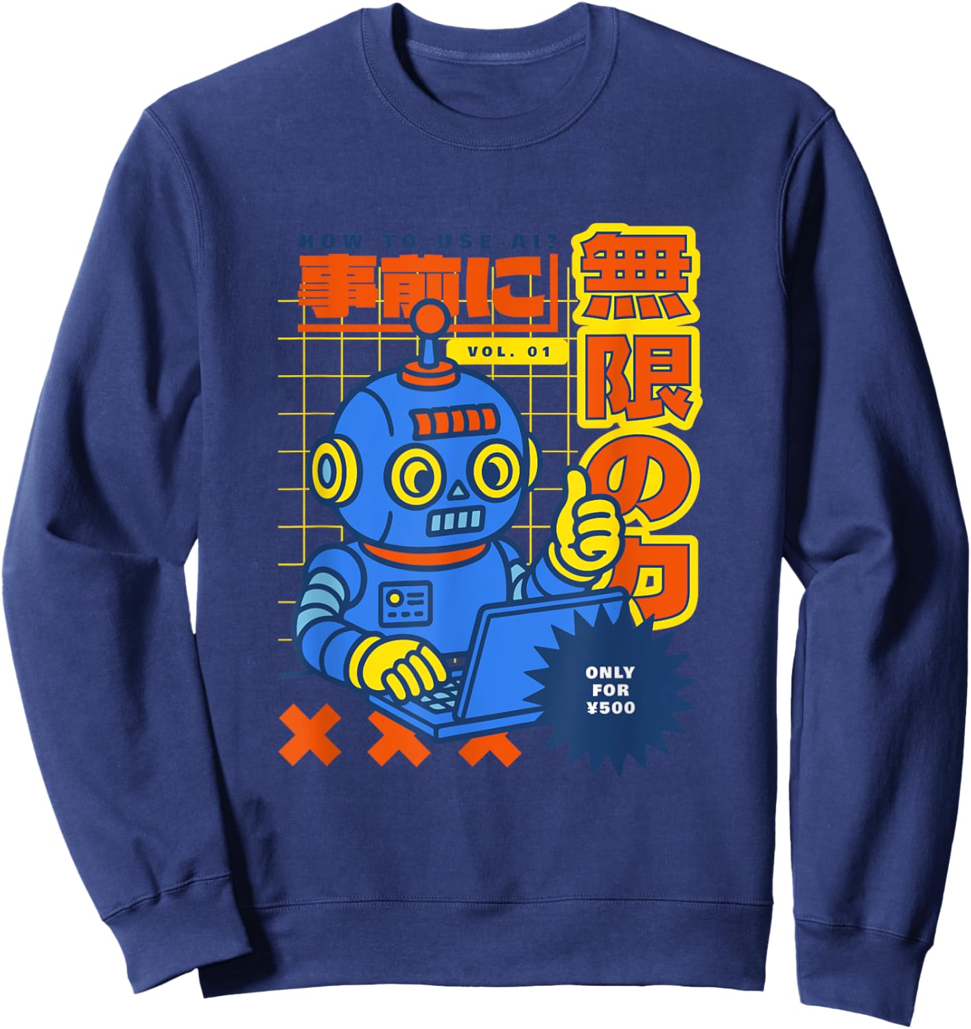 How to Use AI? Retro Robot Design Japan Tech Style Sweatshirt - Sweatshirt | Navy
