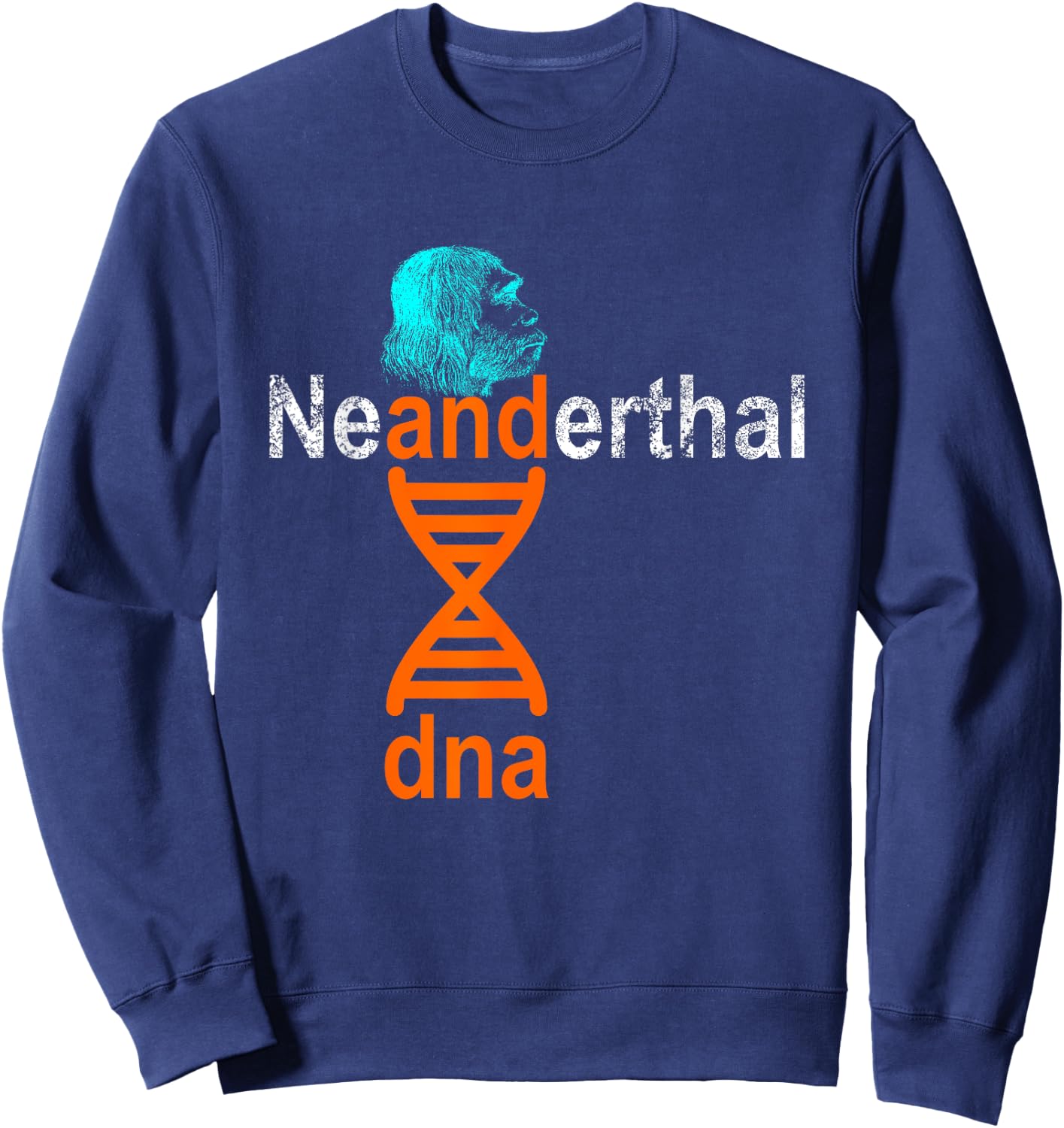 Neanderthal DNA Double Helix Design Co. Adult Retro Genetic Double Helix , Black, Small, Short Sleeve Sweatshirt - Sweatshirt | Navy