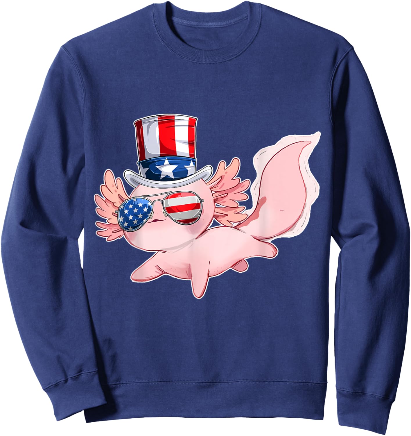 4th of July Cute Axolotl Independence Day USA glasses Hat Kids Men Sweatshirt - Sweatshirt | Navy