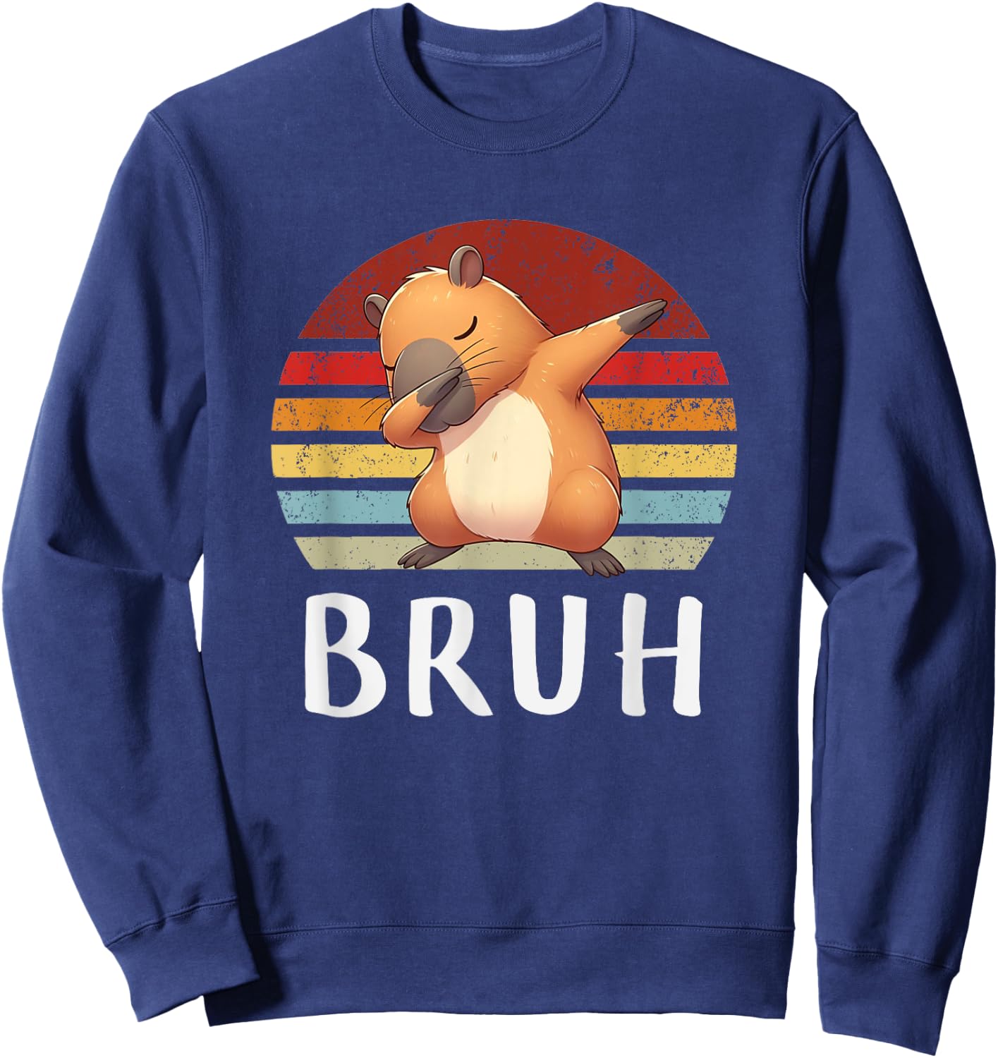 Vintage Dabbing Capy Bruh, Boy Girl Funny Sweatshirt - Sweatshirt | Navy