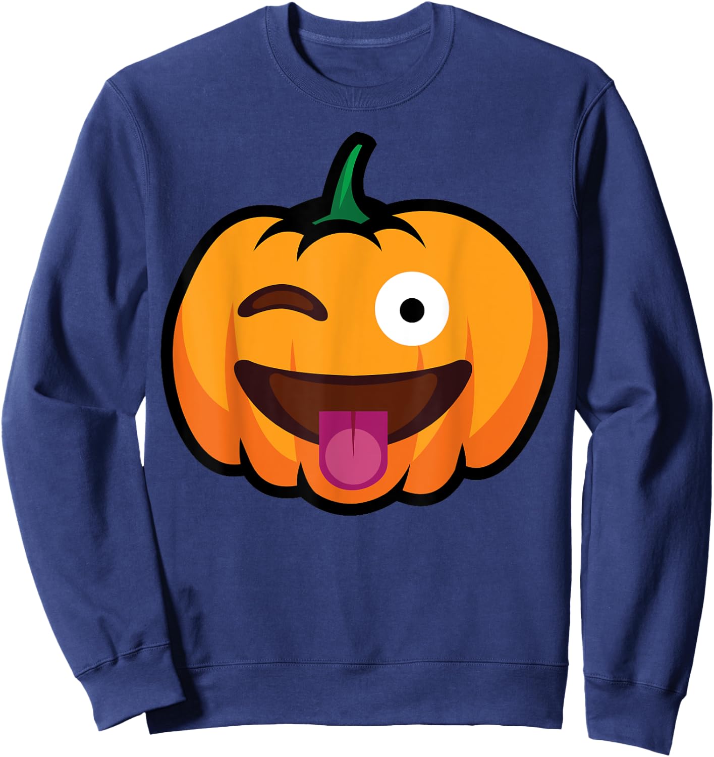 Pumpkin Face Winking Tongue Out Funny Halloween Costume Sweatshirt - Sweatshirt | Navy