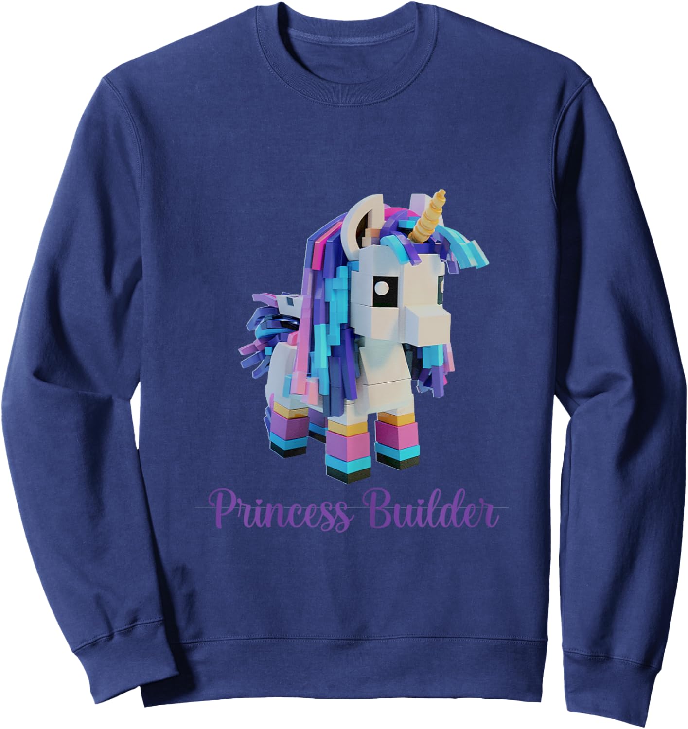 Unicorn Building Blocks Bricks Girl Birthday Gift Sweatshirt - Sweatshirt | Navy