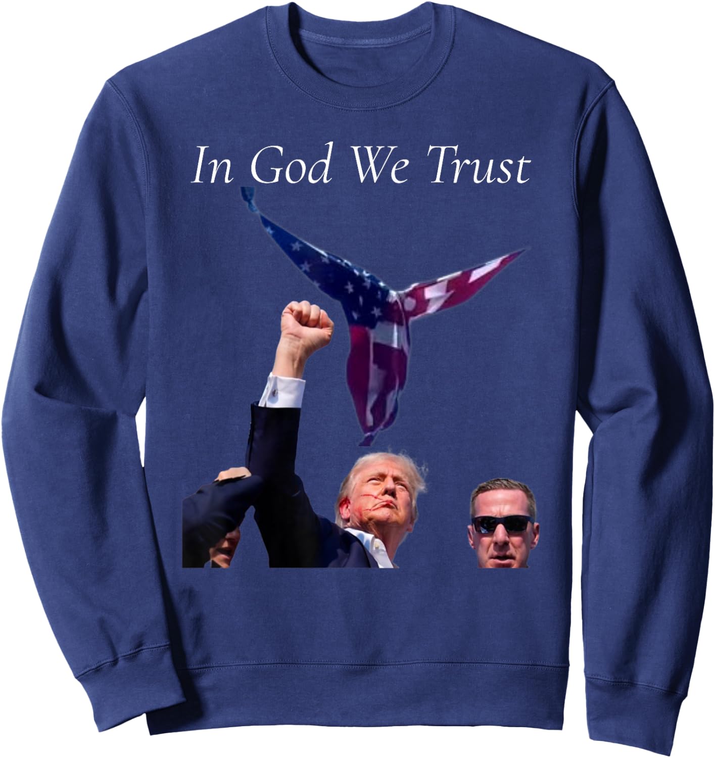 Trump Angel Flag "In God We Trust" Sweatshirt - Sweatshirt | Navy