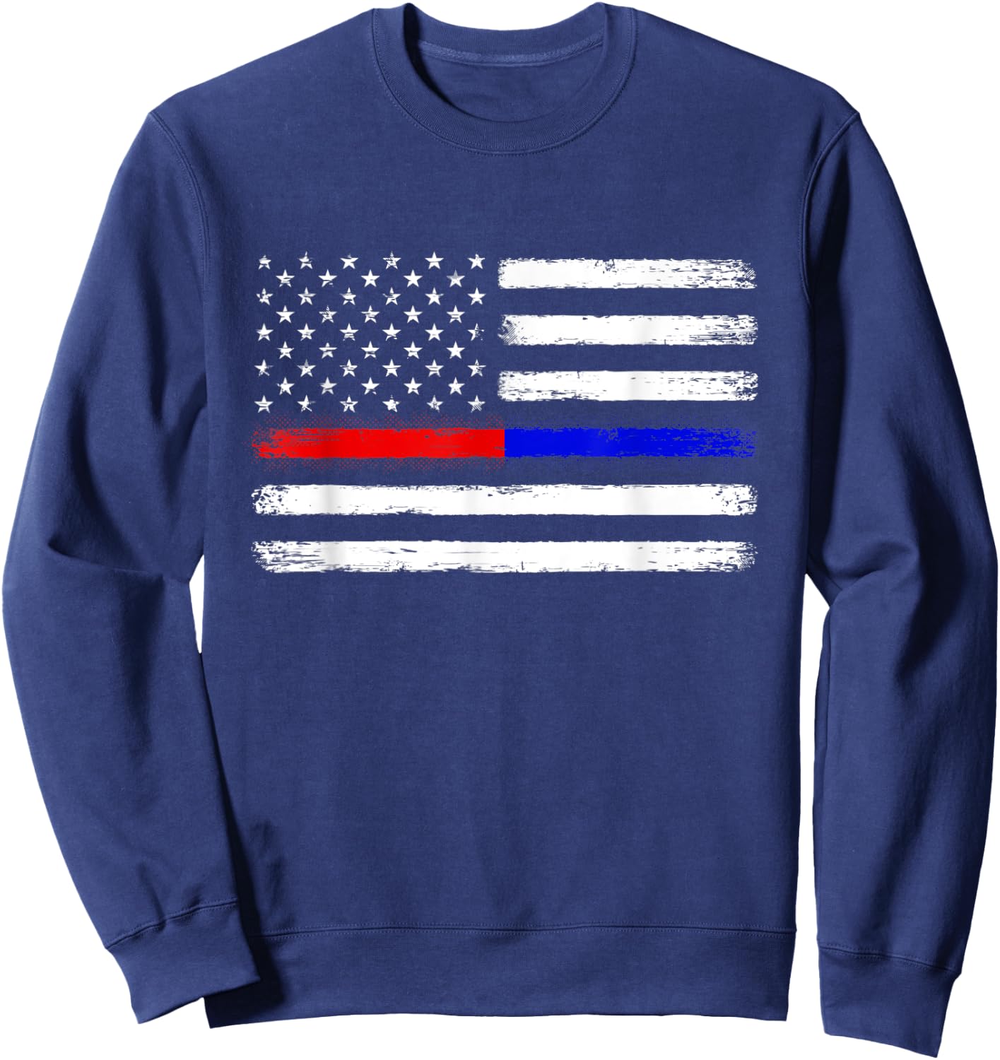 Thin Red Blue Line Flag Support Police Firefighter Patriotic Women Kids Men Sweatshirt - Sweatshirt | Navy