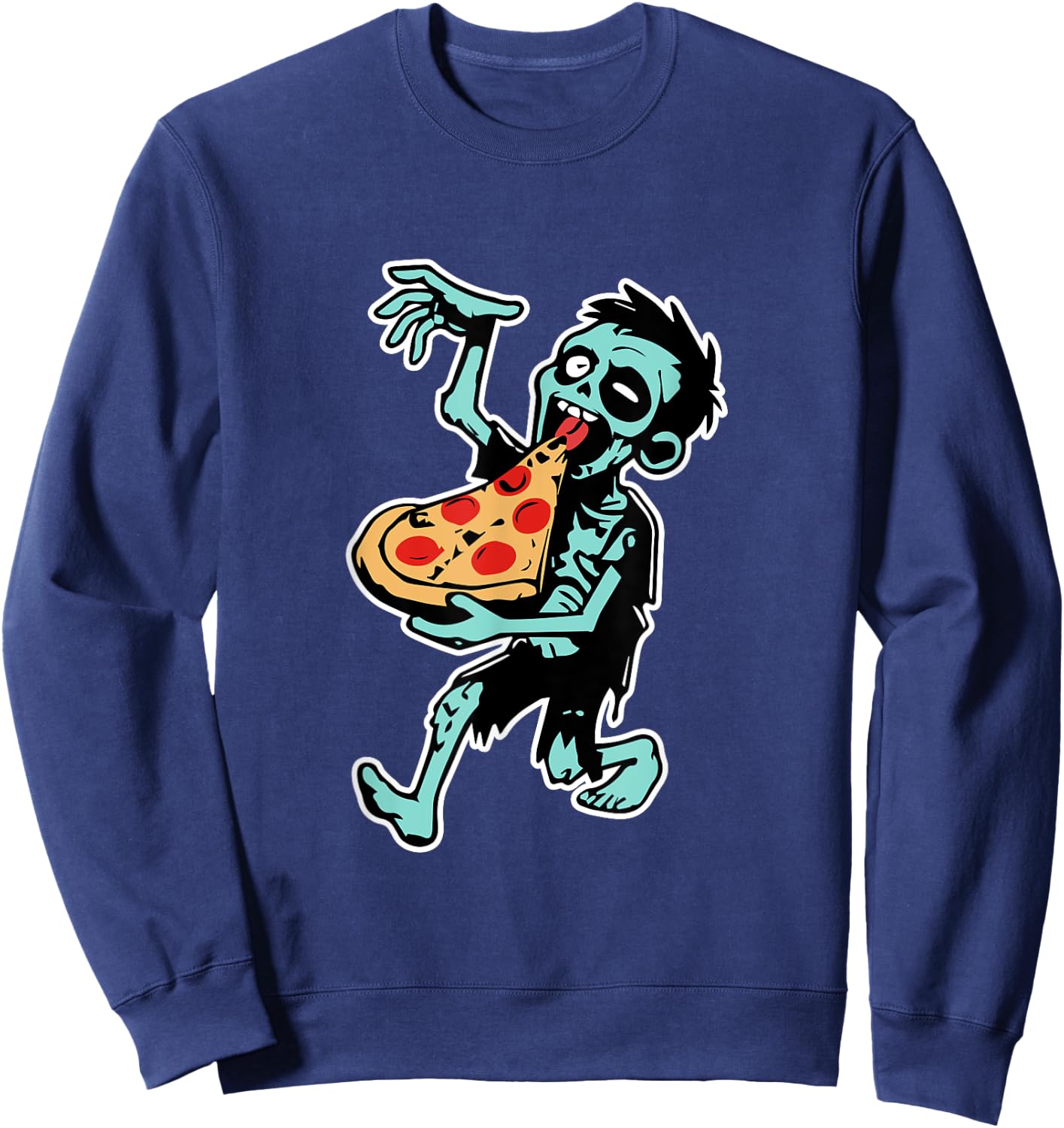 Zombie Eating Pizza Halloween Pizza Lovers Gifts Sweatshirt - Sweatshirt | Navy