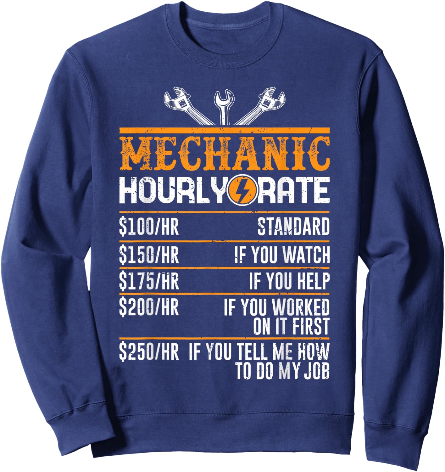 Best Mechanic Gifts Hourly Rate Mechanics Men's Funny Mechanic Black Small Sweatshirt - Sweatshirt | Navy