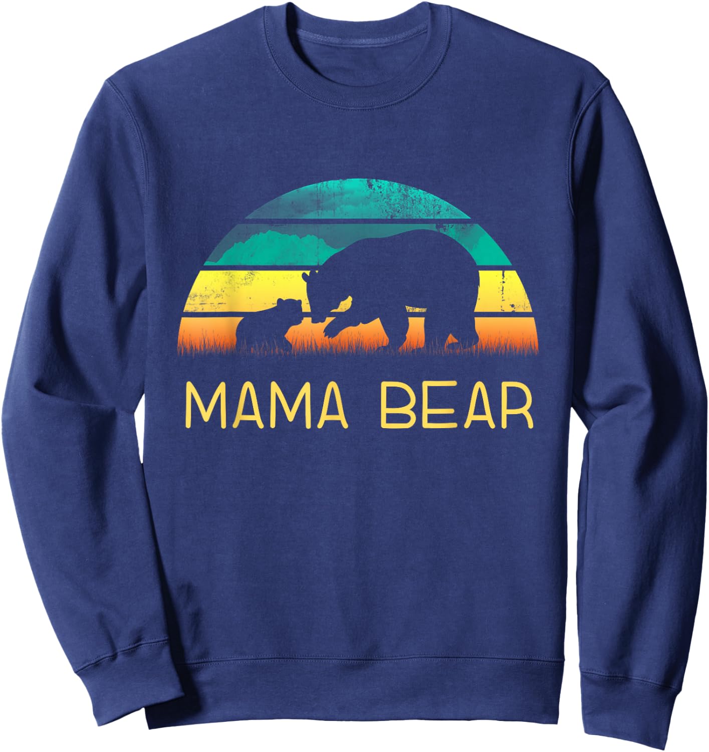 Mama Bear One Cub Vintage Sunset Mother's Day Hiking Outdoor Sweatshirt - Sweatshirt | Navy