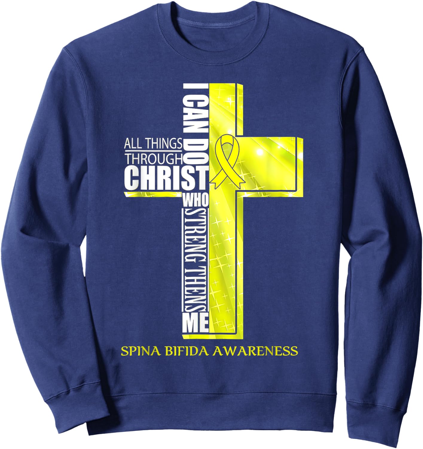Spina Bifida Awareness Christian Cross Ribbon Sweatshirt - Sweatshirt | Navy