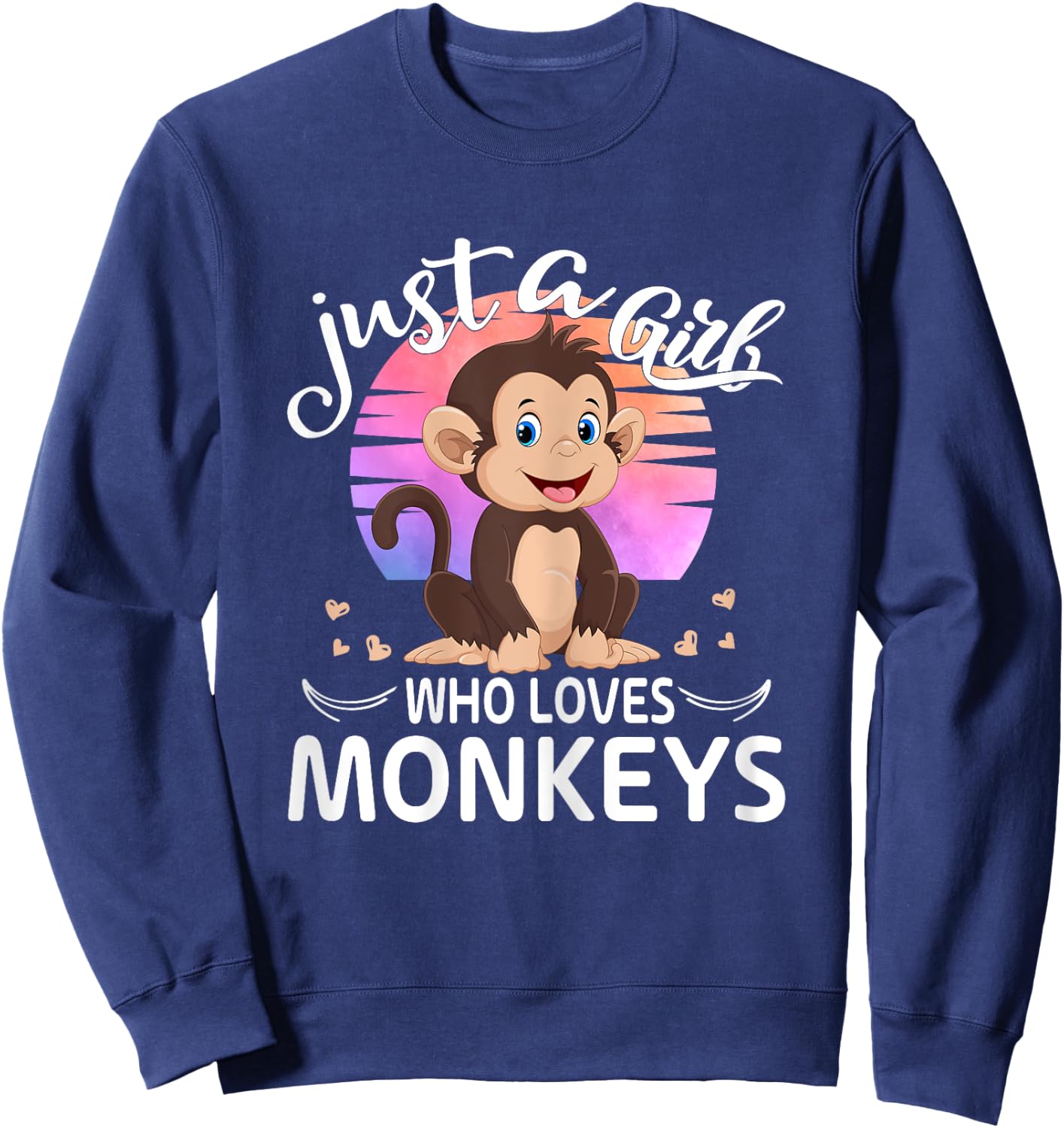 Just A Girl Who Loves Monkeys Cute Monkey Lover Girls Kids Sweatshirt - Sweatshirt | Navy