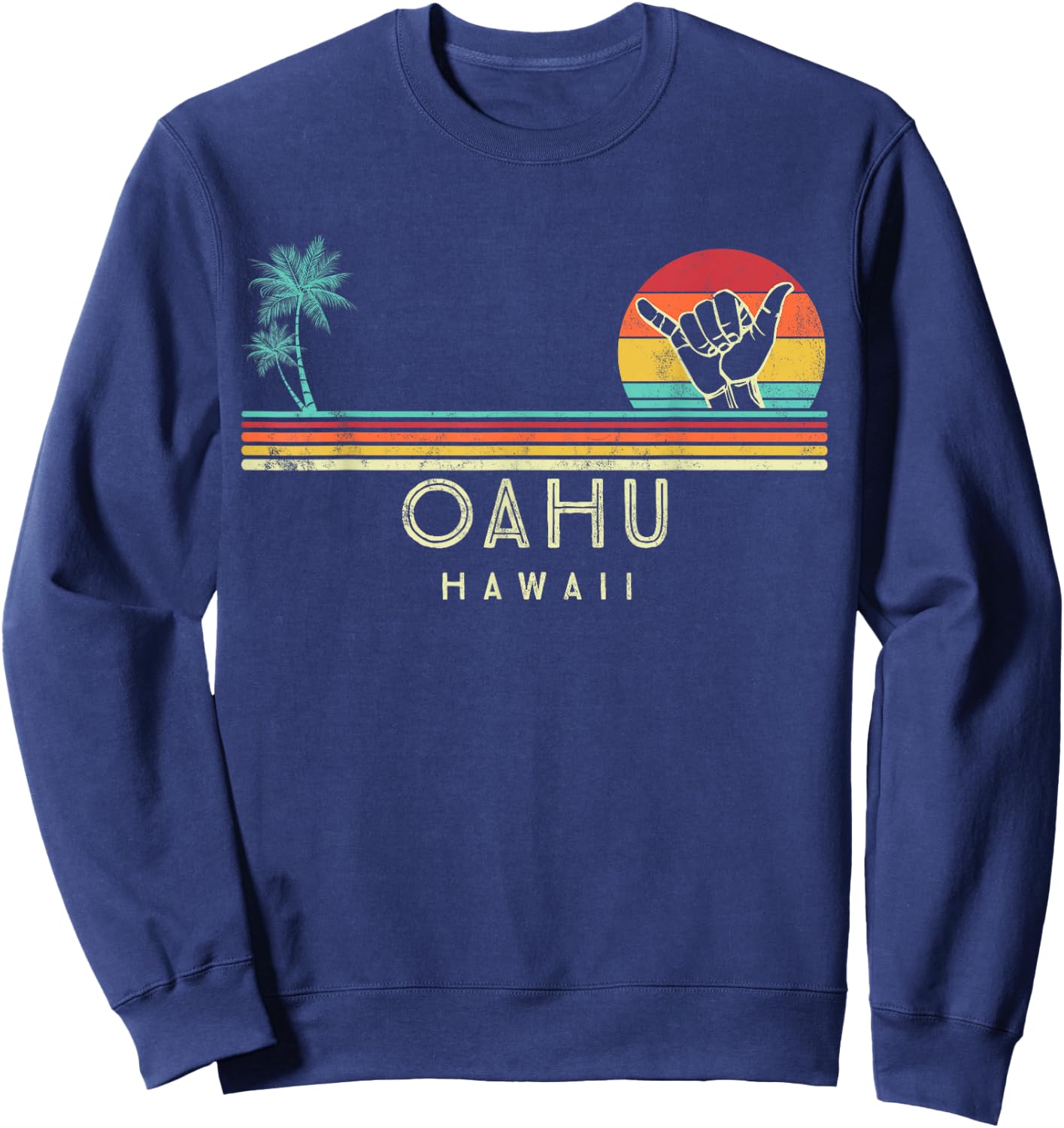Oahu Hawaii Shaka palm trees tropical Sweatshirt - Sweatshirt | Navy
