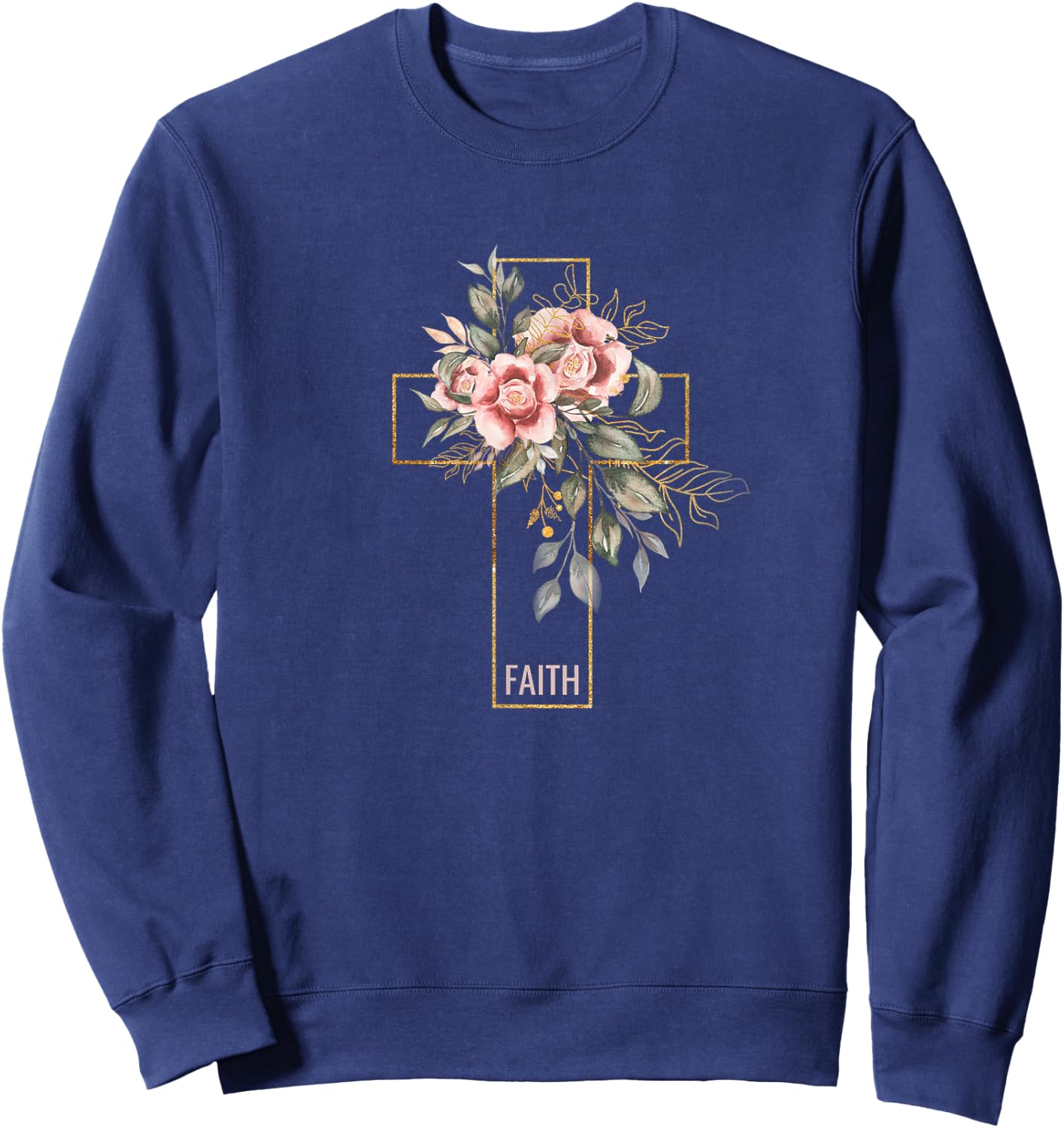 Faith Flowers and Cross Design Christian Believer Sweatshirt - Sweatshirt | Navy