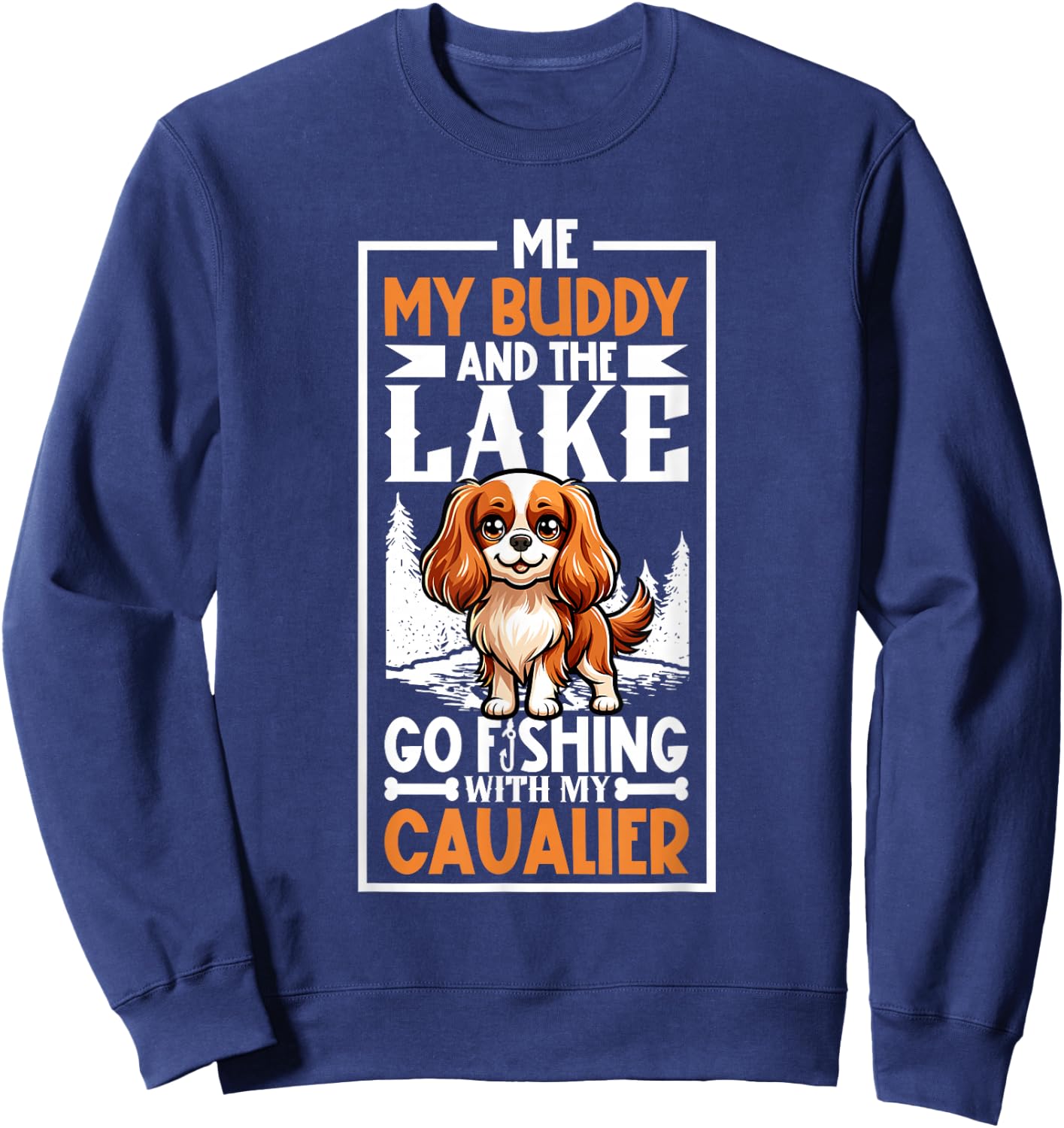 Fishing and Cavalier King Charles Spaniel Sweatshirt - Sweatshirt | Navy