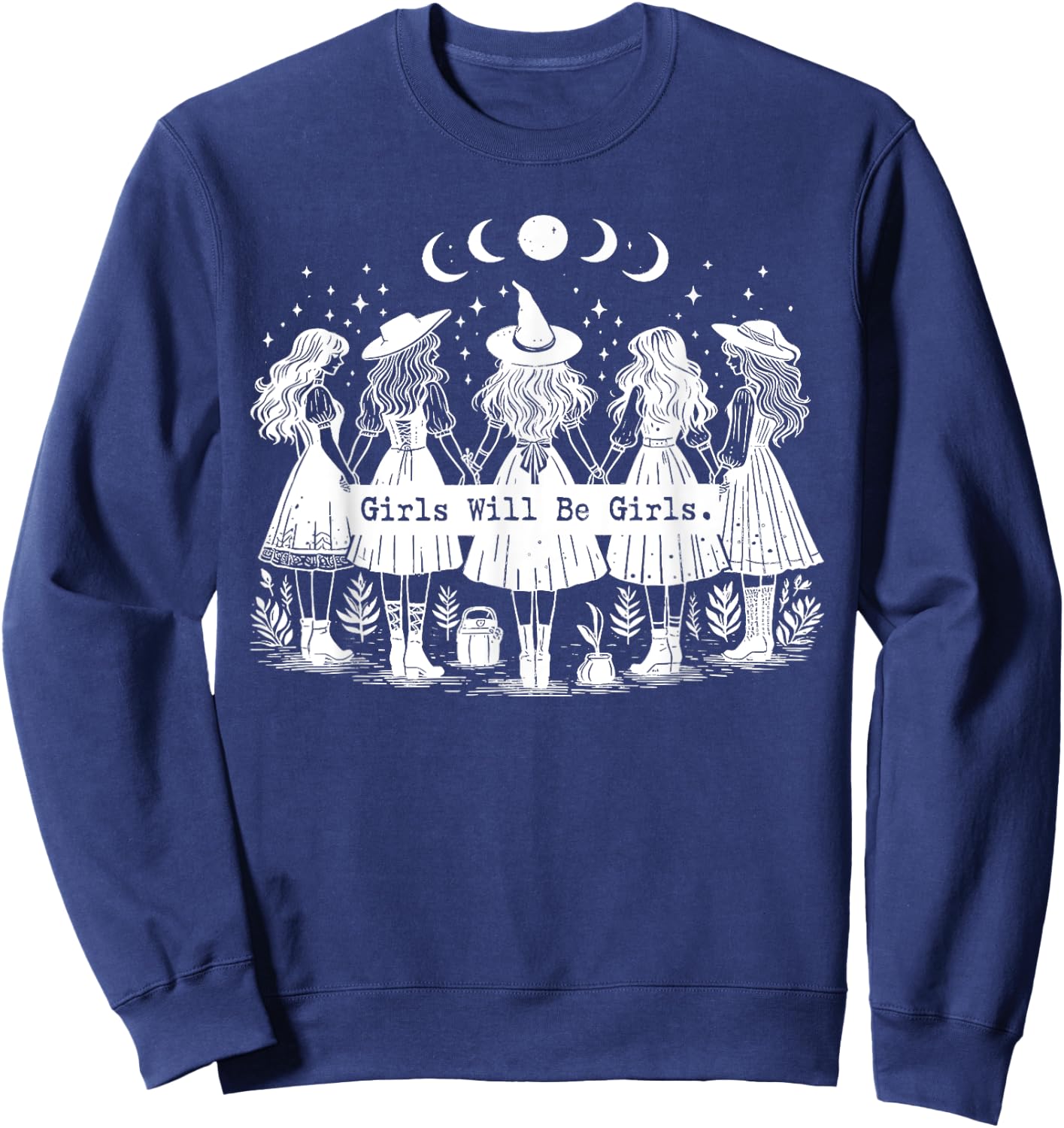 Trick Or Treat Witch Witches Girl Will Be Girls Halloween Sweatshirt - Sweatshirt | Navy