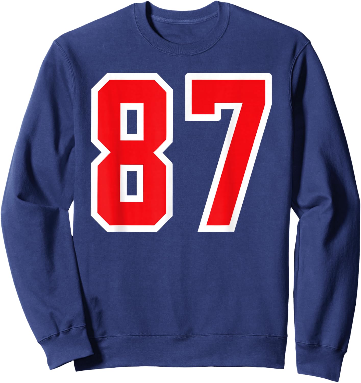 Number #87 White Red Varsity Number Sweatshirt - Sweatshirt | Navy