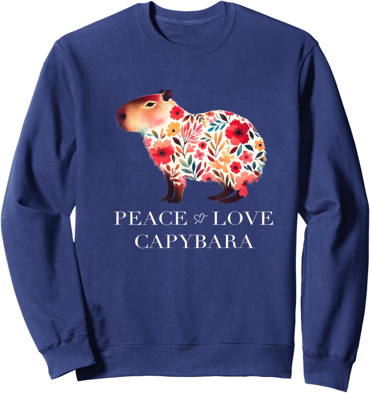 Capybara South American Rodent Floral Wildlife Sweatshirt - Sweatshirt | Navy