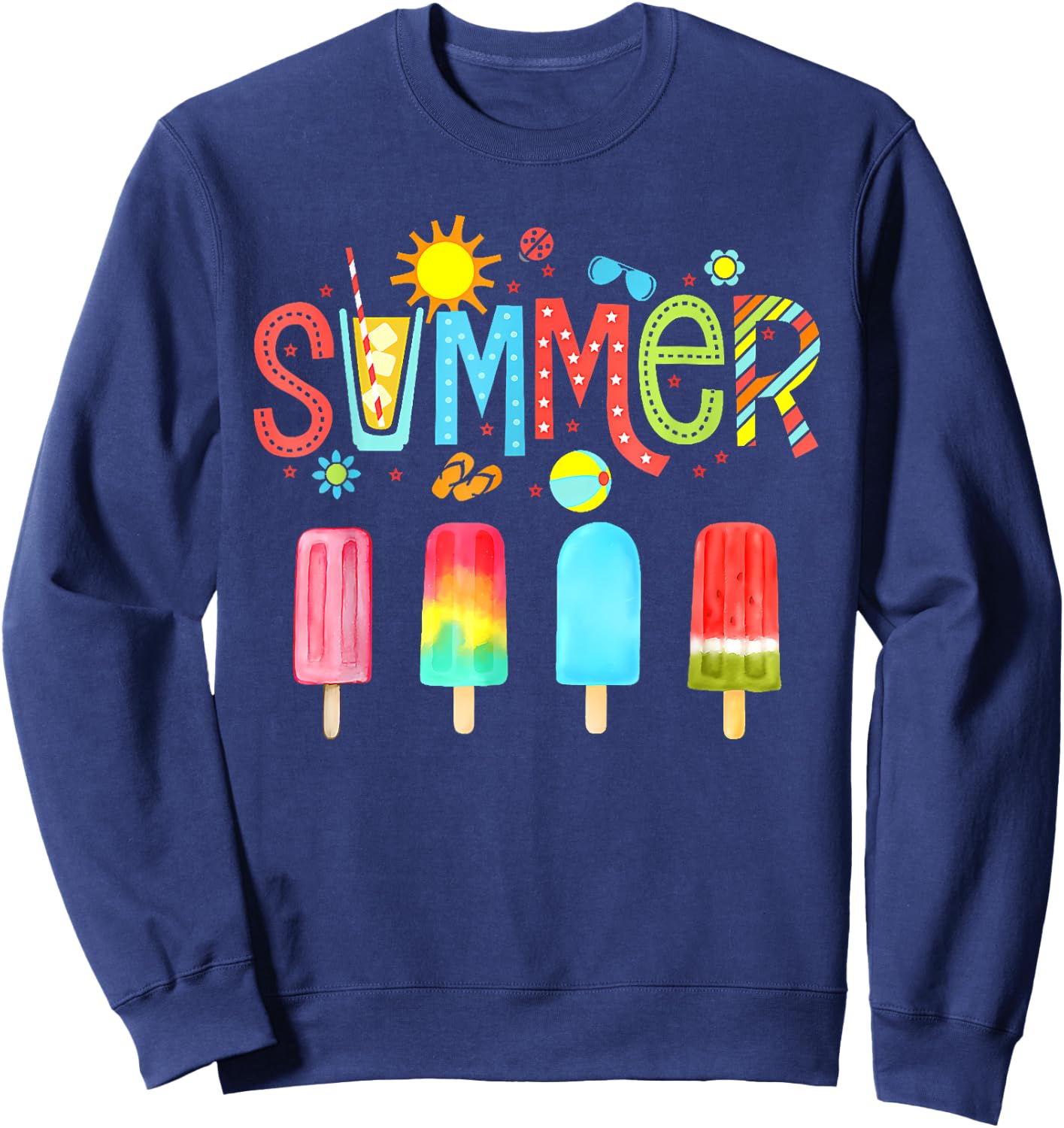 Hello Summer Vacation Ice Cream Popsicle Ice Lolly Gifts Men Women Girls Kids Sweatshirt - Sweatshirt | Navy