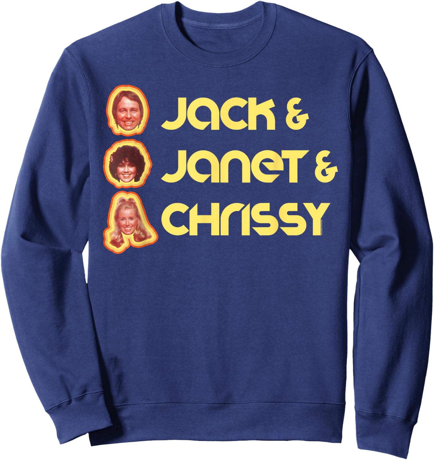 Jack & Janet & Chrissy Three's Company Roommate Faces Retro Sweatshirt - Sweatshirt | Navy