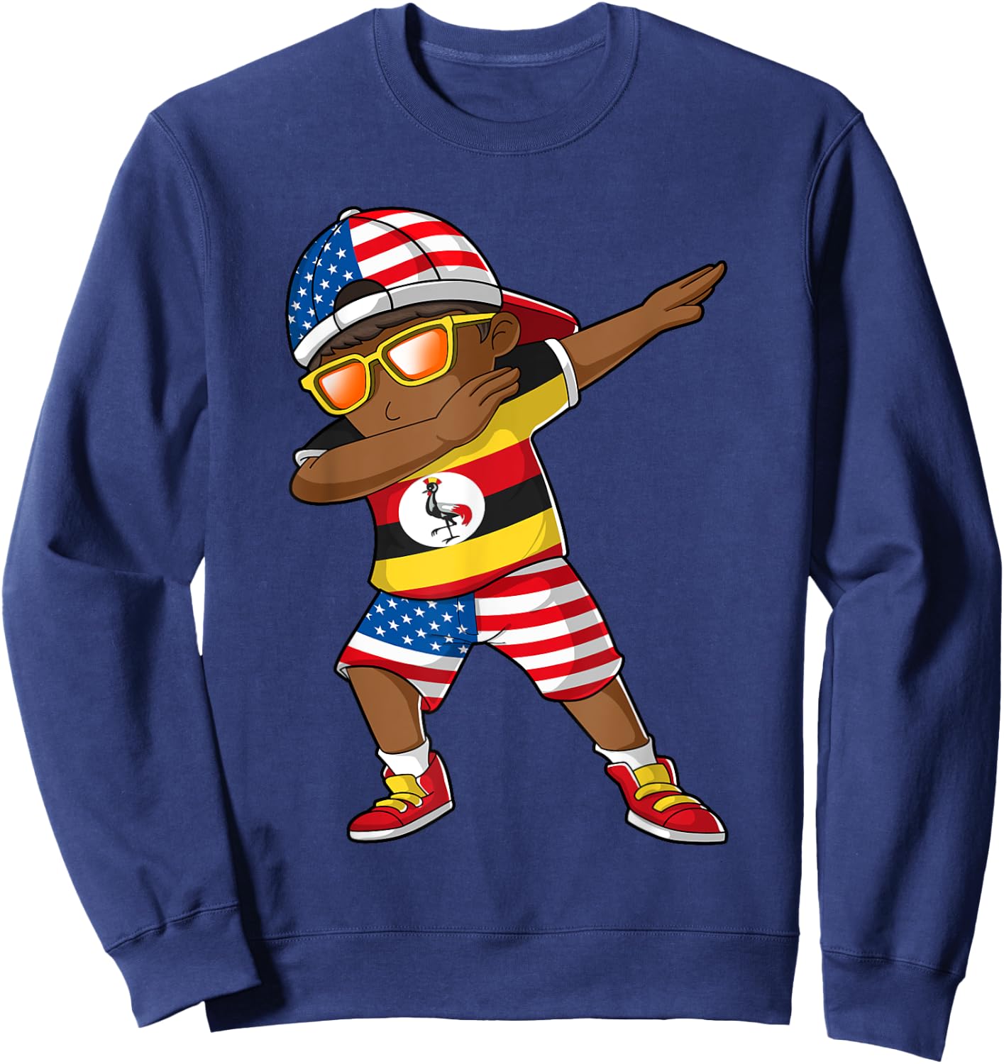 Half American Half Ugandan Boy Kid Uganda Flag Patriotic Sweatshirt - Sweatshirt | Navy