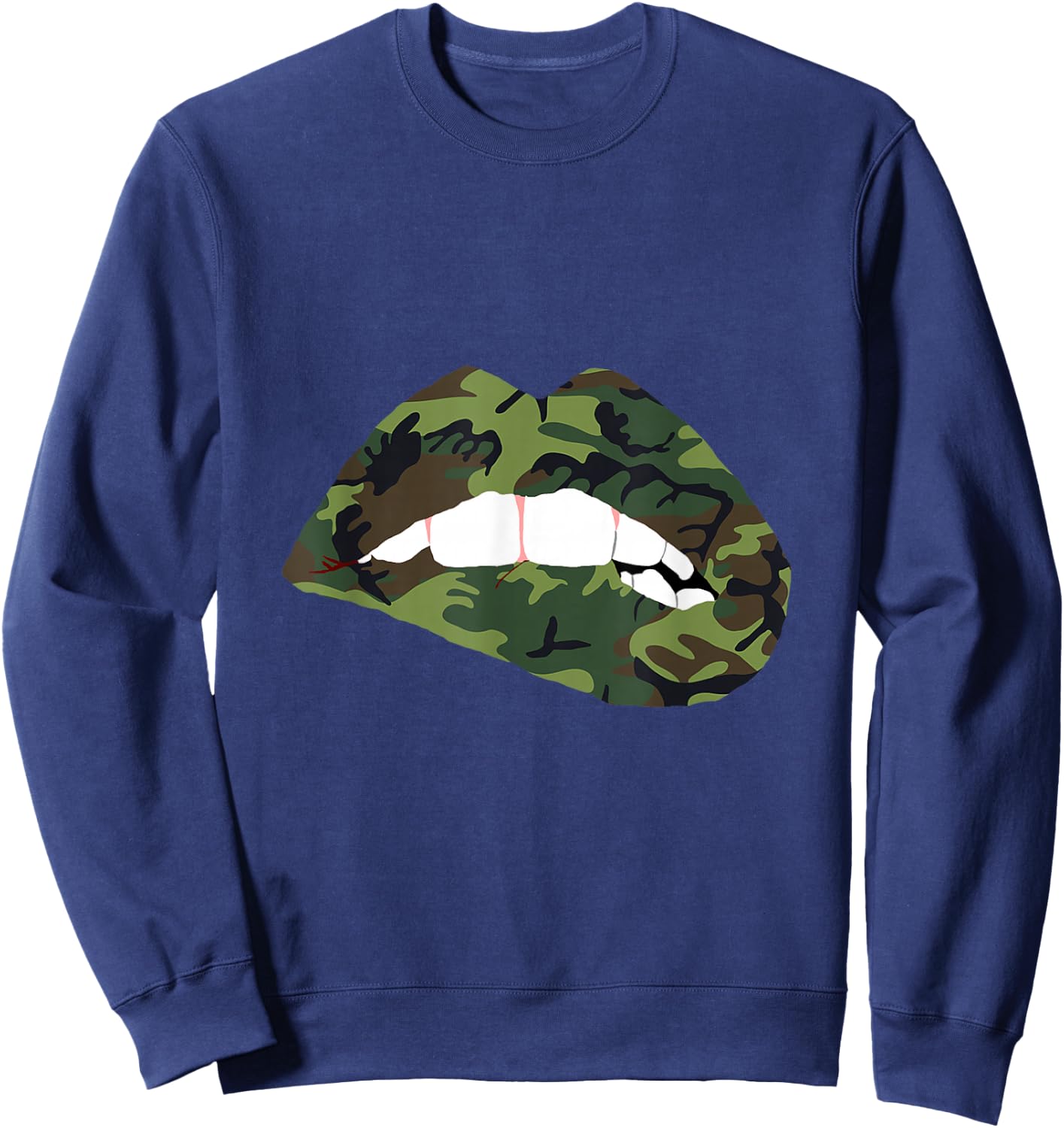 Camouflage Lips Mouth Military Kiss Me Biting Camo Kissing Small Sweatshirt - Sweatshirt | Navy