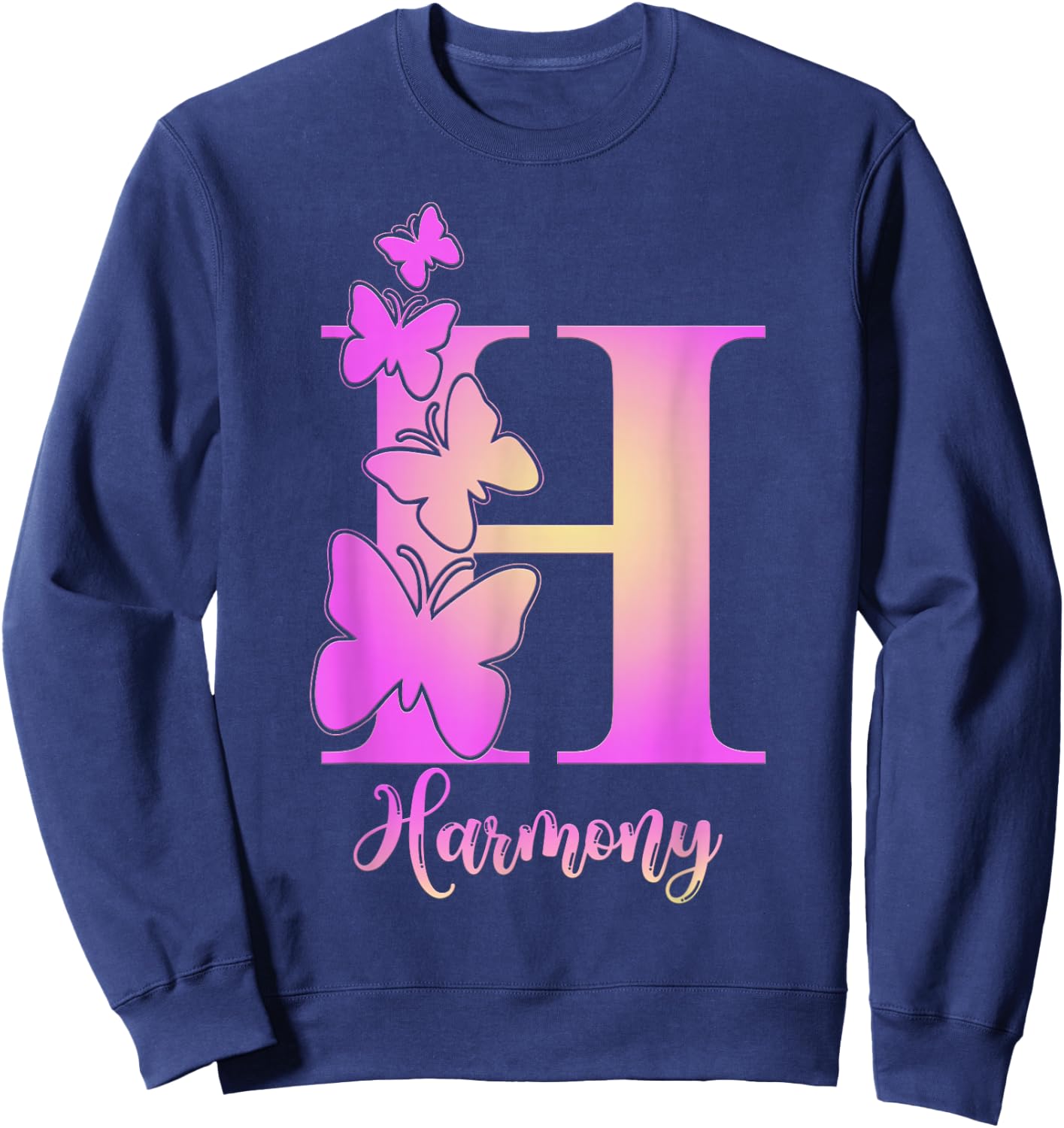 Harmony, cute personalized butterfly custom kids girls name Sweatshirt - Sweatshirt | Navy