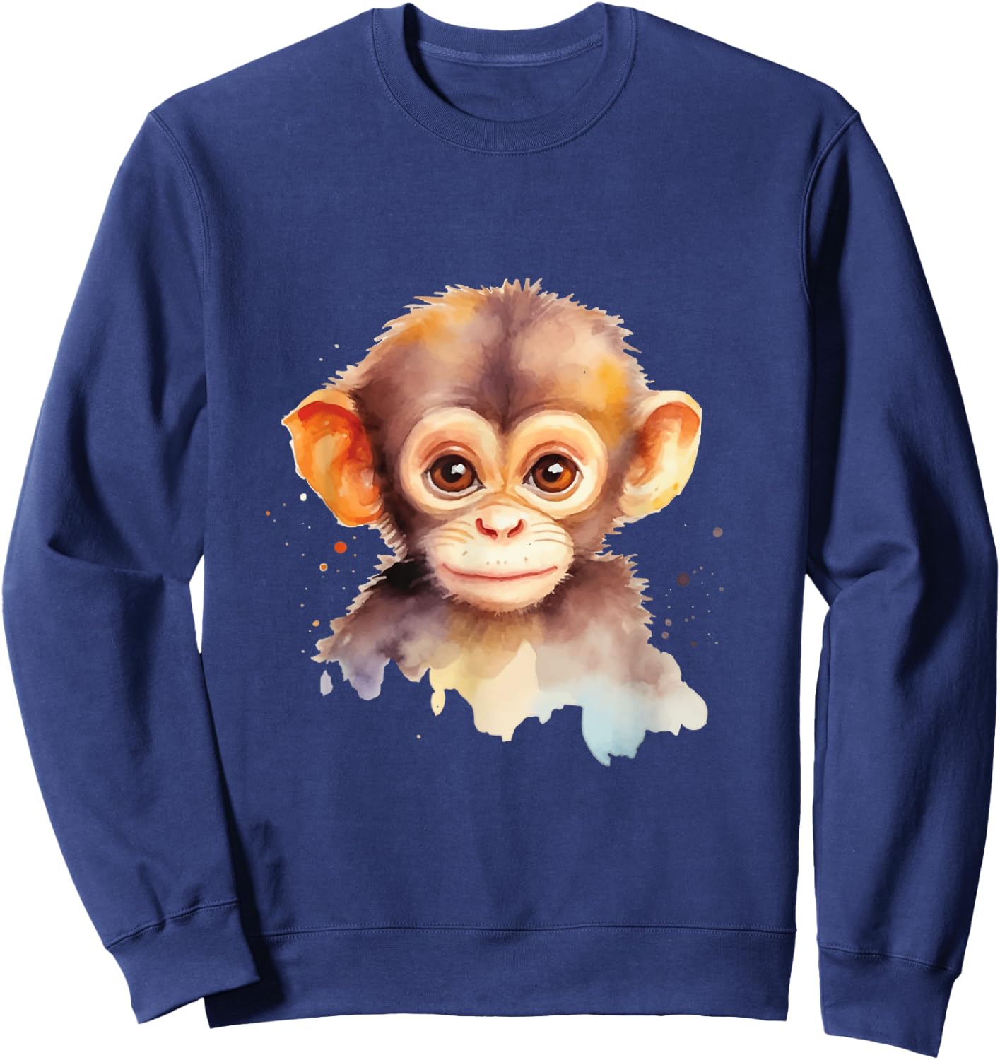 Baby Monkey Watercolor Portrait Chimp Ape Graphic Sweatshirt - Sweatshirt | Navy