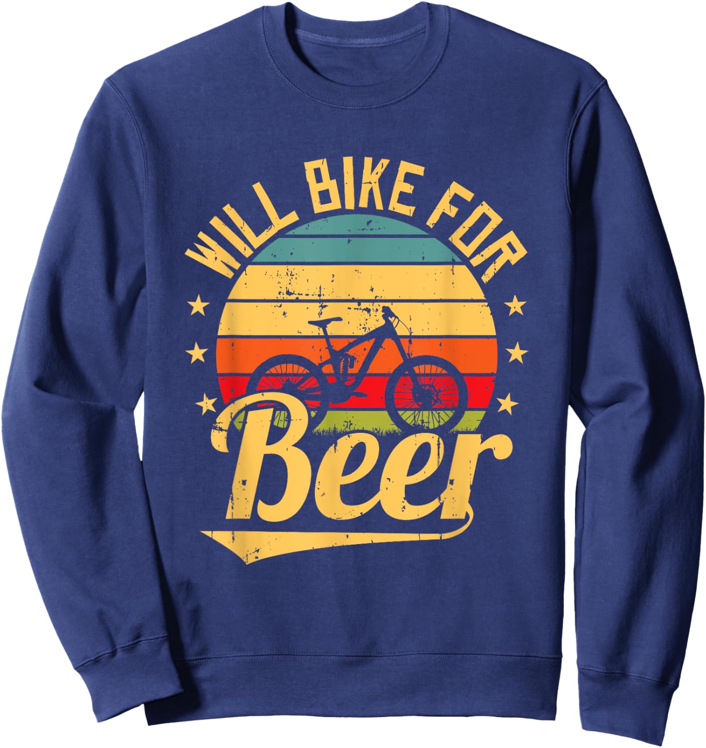 Will Bike for Beer Funny Bike Lovers Biking Vintage Sweatshirt - Sweatshirt | Navy