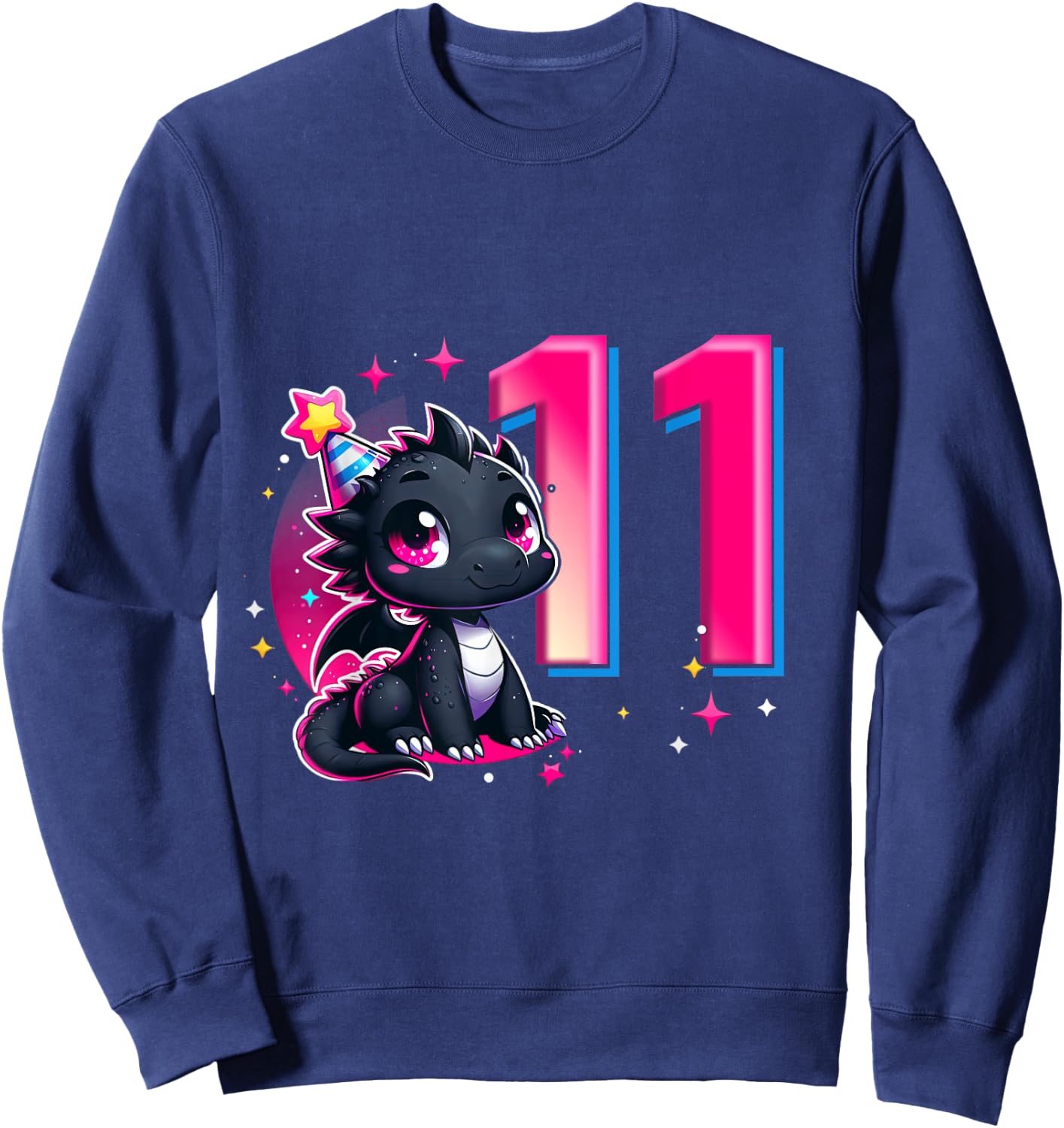 11th Birthday Shirt Dragon Party Birthday Girl Pink 11 Ten Sweatshirt - Sweatshirt | Navy