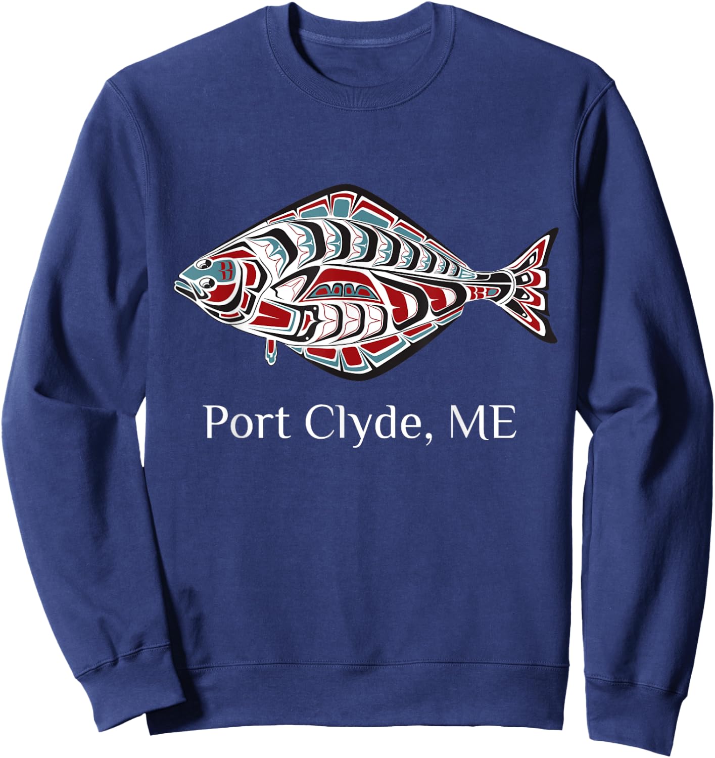 Port Clyde Maine Coast Halibut Fisherman Native American Sweatshirt - Sweatshirt | Navy