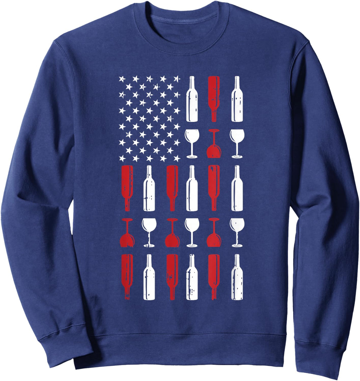 Wine Glass 4th of July Vintage USA Flag Patriotic Drinker Sweatshirt - Sweatshirt | Navy