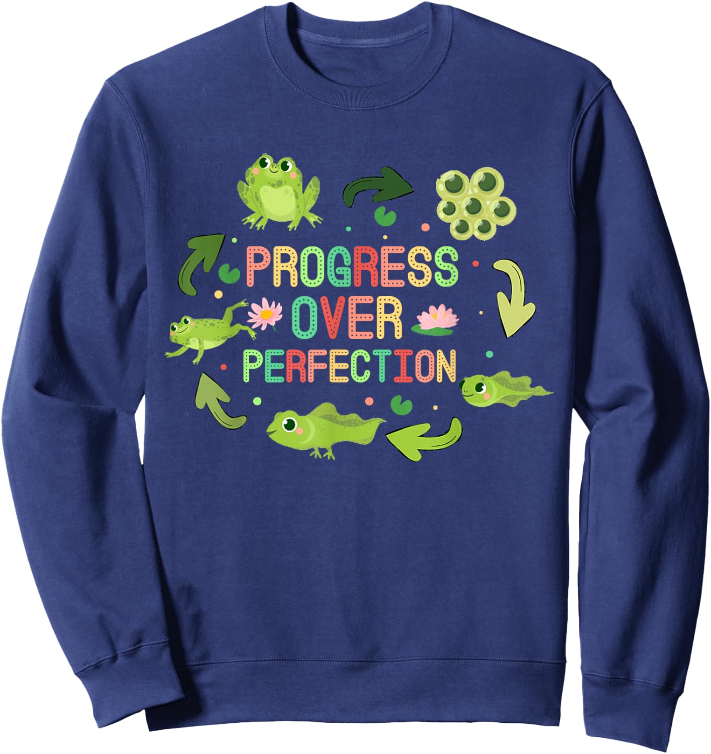 Progress Over Perfection Frog back to School Teacher Sweatshirt - Sweatshirt | Navy