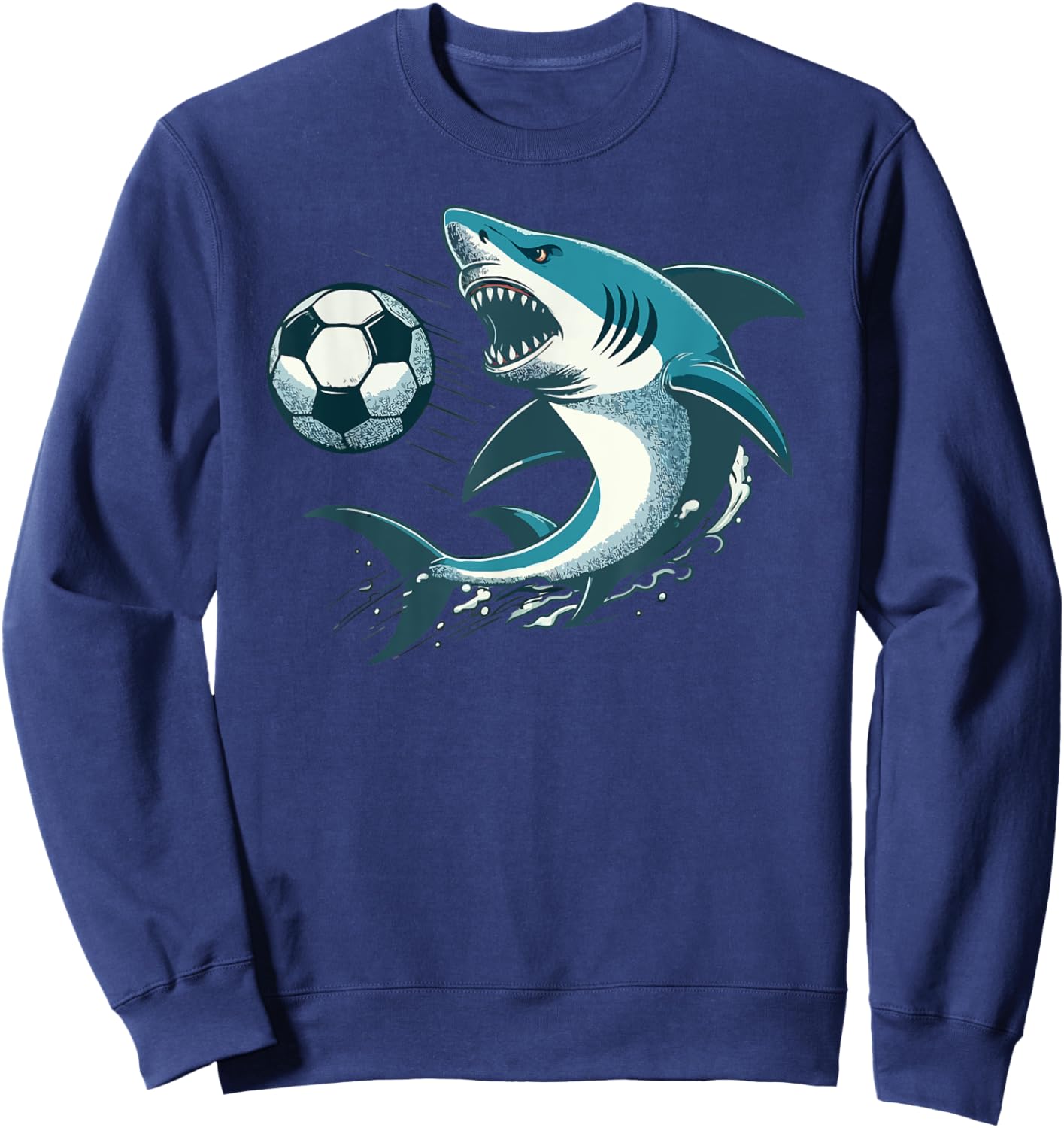 Funny Shark Artwork For Shark Lovers Shark Playing Soccer Sweatshirt - Sweatshirt | Navy