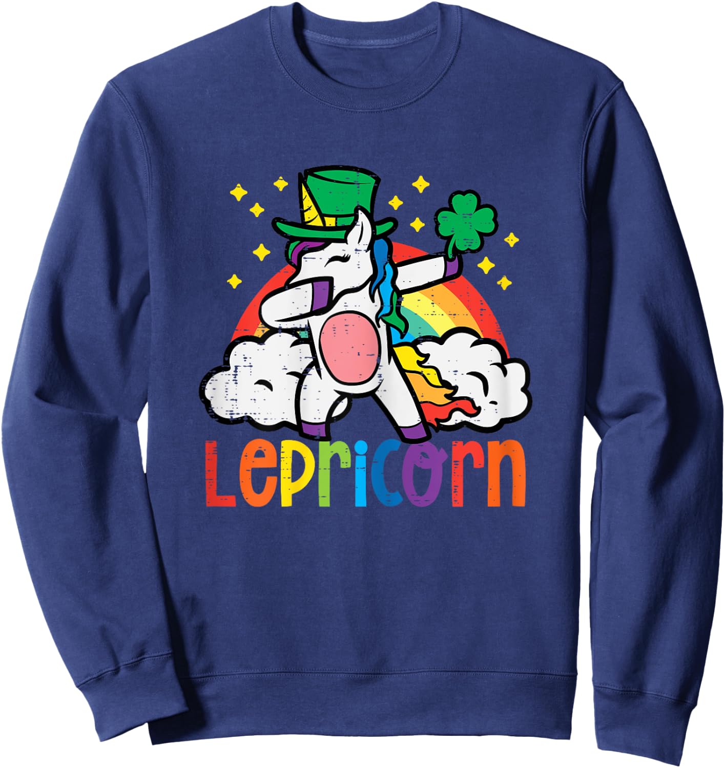 St Patricks Day Unicorn Dab Saint Pattys Lepricorn Girls Kid Sweatshirt - Sweatshirt | Navy