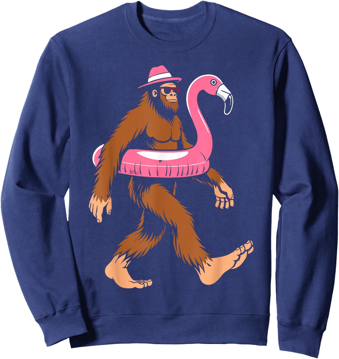 Pool party bigfoot flamingo float sasquatch beach lovers Women Girls Kids Sweatshirt - Sweatshirt | Navy