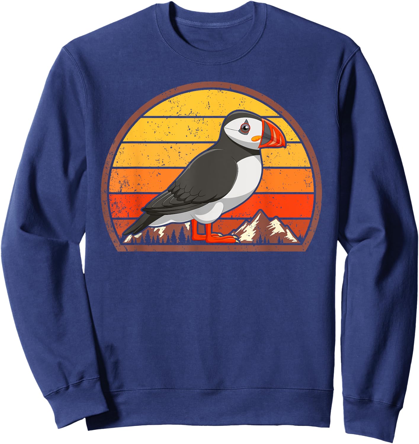 Sunset Puffin Lover Gift Vintage Retro Puffin Sweatshirt - Sweatshirt | Navy