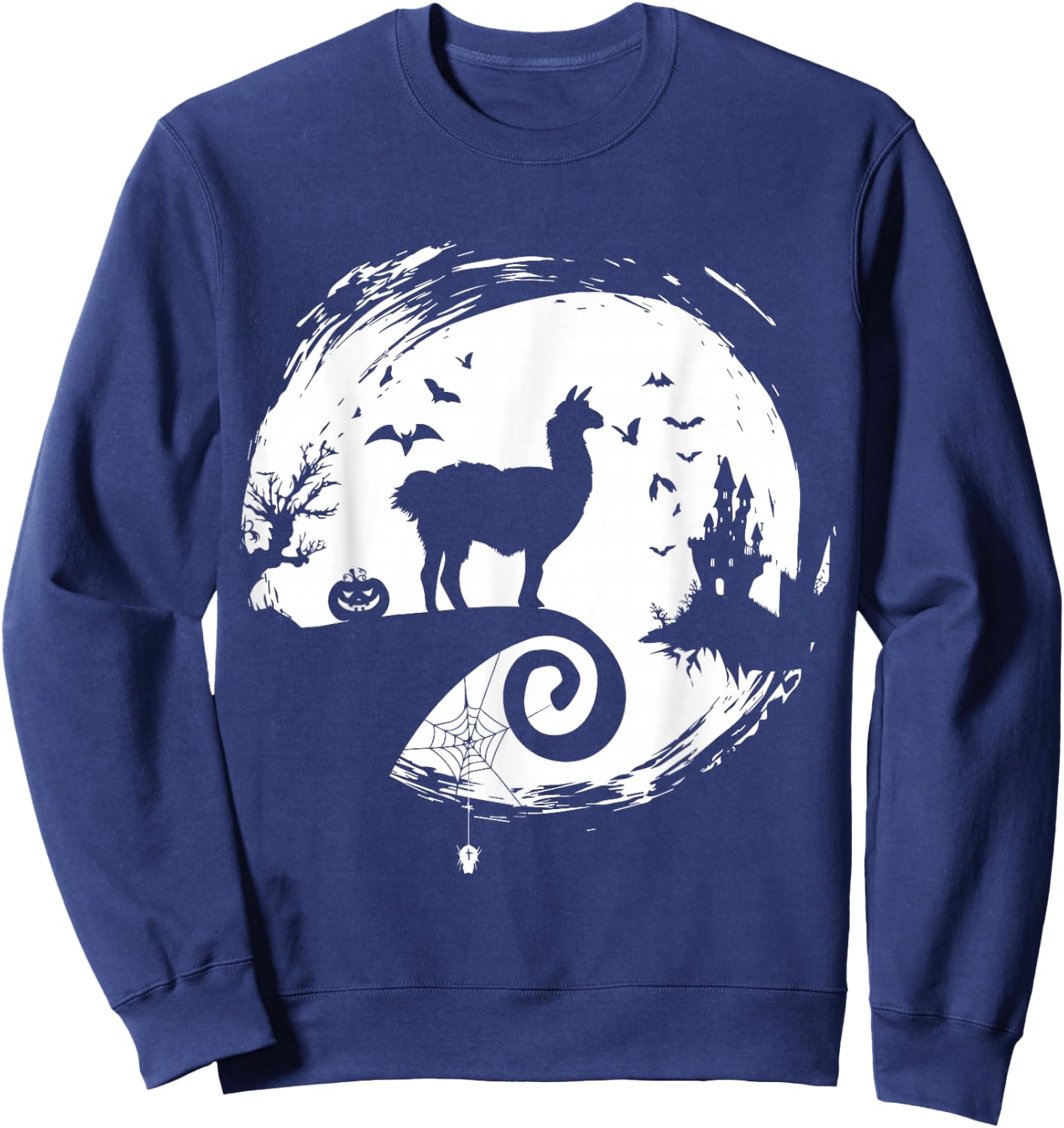 Llama Halloween Costume Moon Silhouette Creepy Horror Sweatshirt - Sweatshirt | Navy