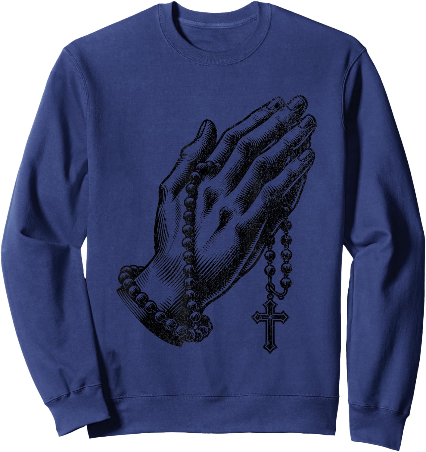 Catholic Rosary Beads Praying Hands Christian Religion , Small, Grey Sweatshirt - Sweatshirt | Navy