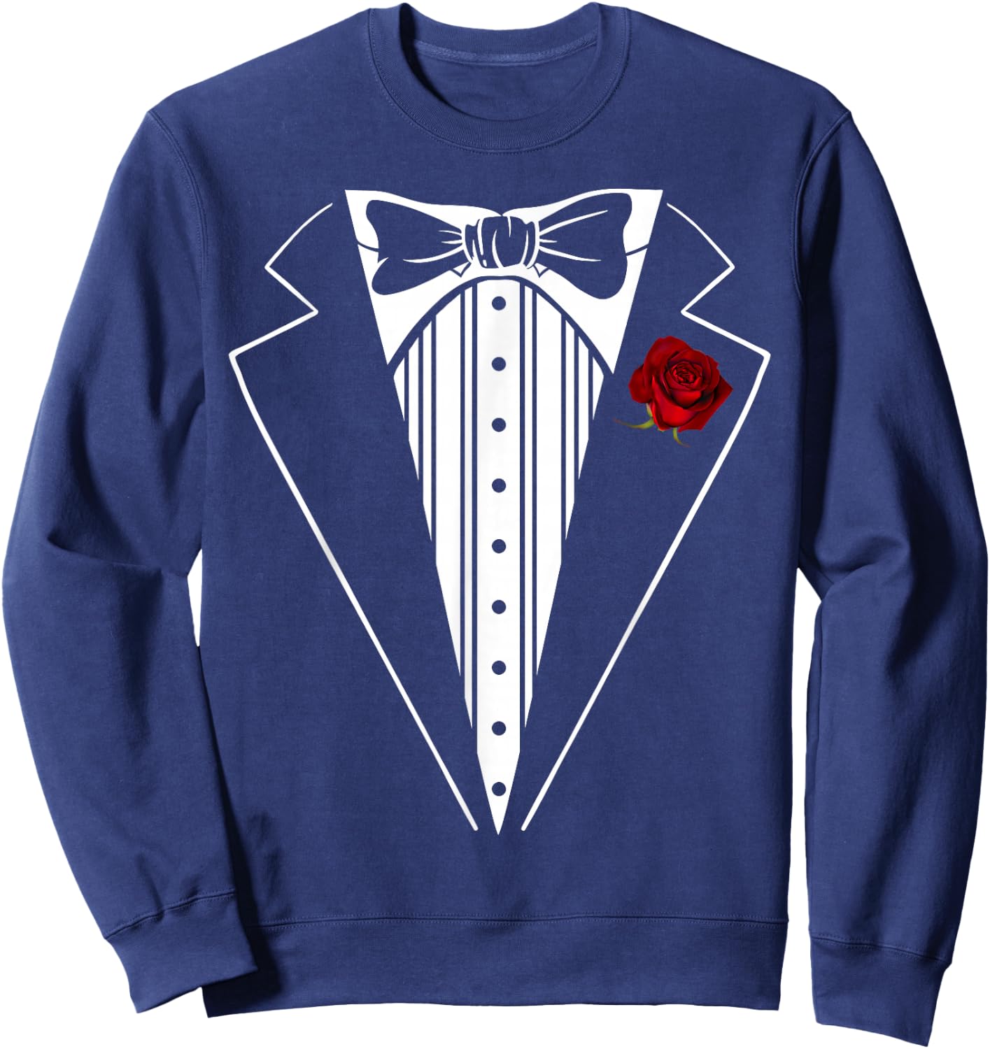 Tuxedo Funny Kids Adult Red Rose Boutonniere Tuxedo Costume Sweatshirt - Sweatshirt | Navy