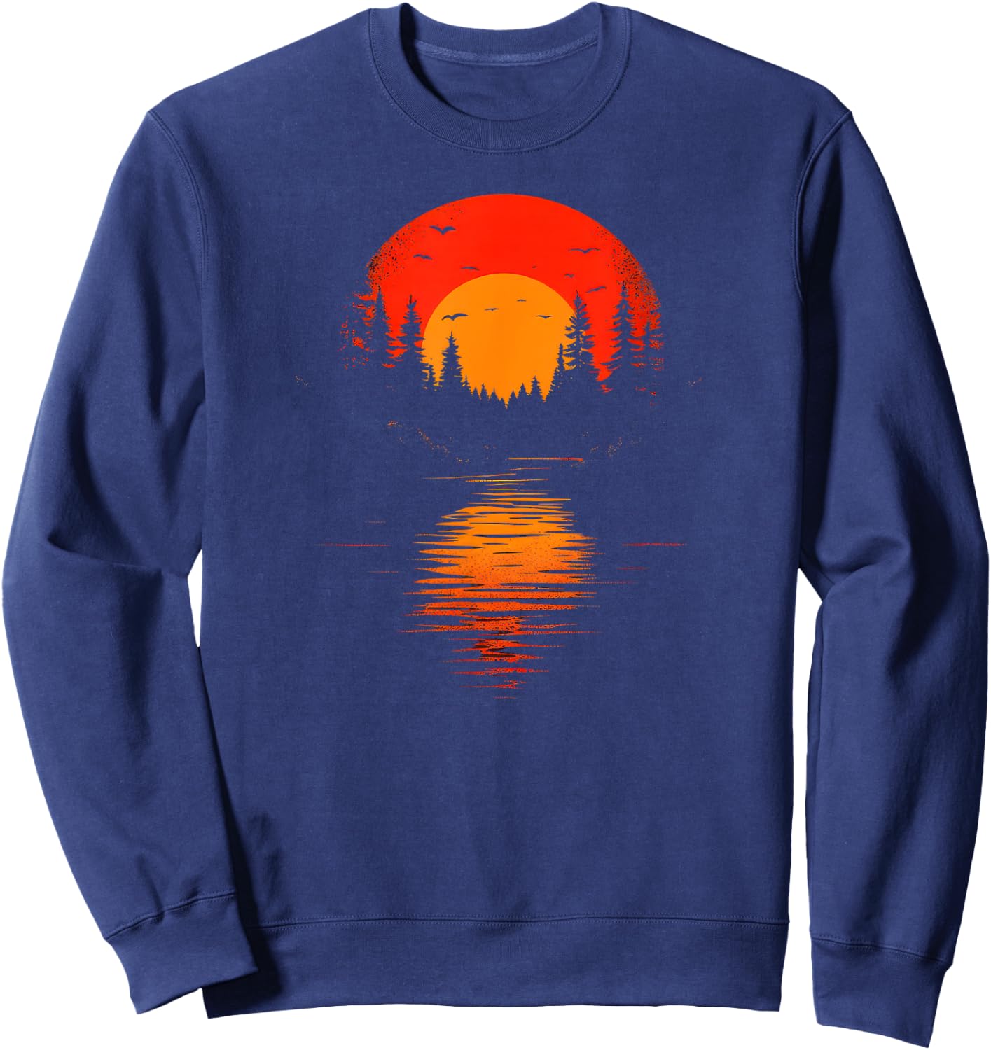 Retro Wilderness Bear Trees Reflection Outdoor Forest Sweatshirt - Sweatshirt | Navy