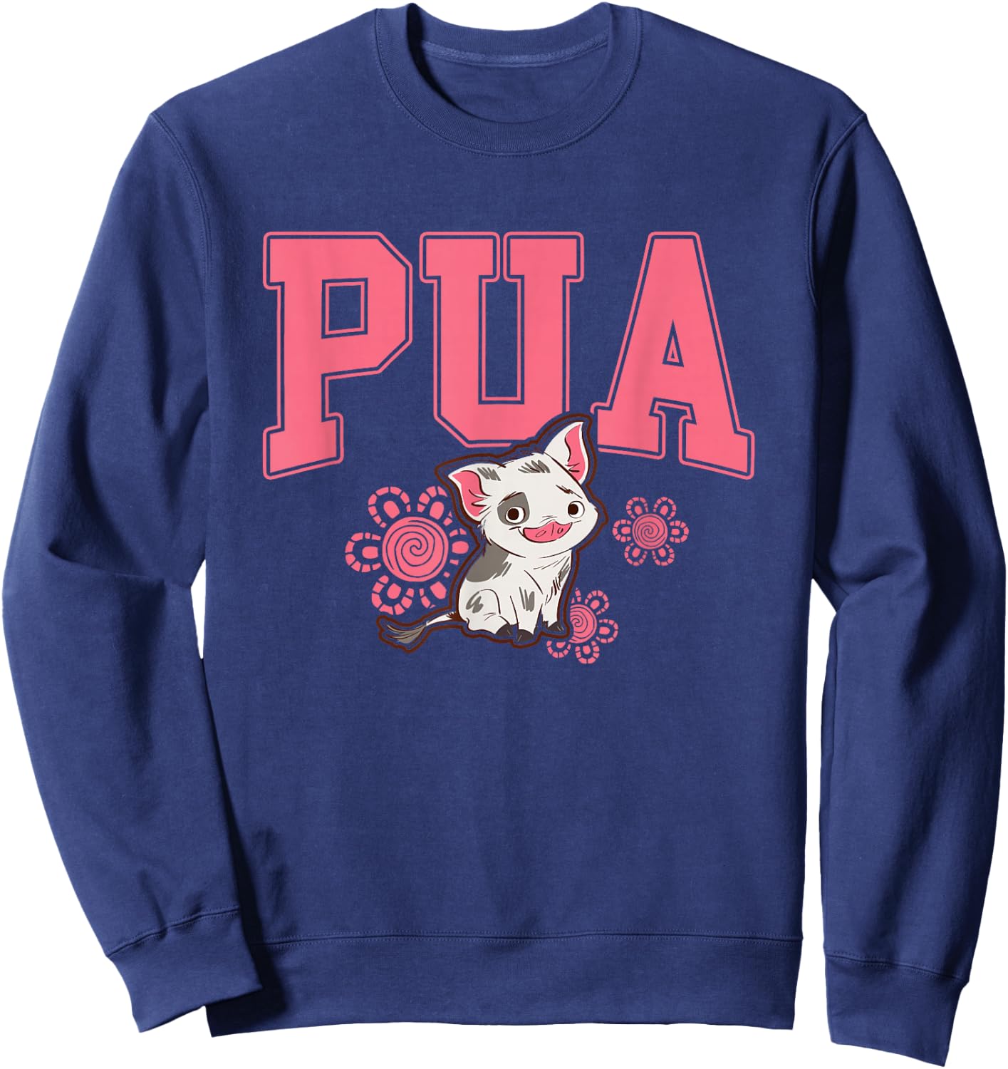 Disney Moana Cute Pua Big Chest Collegiate Text Logo Sweatshirt - Sweatshirt | Navy